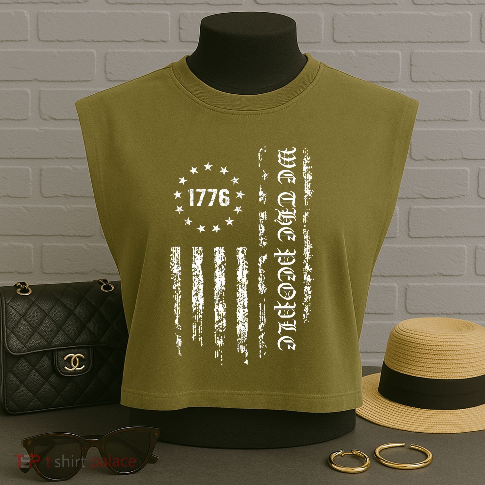 1776 Patriotic Grunge Garment-Dyed Women's Muscle Tee