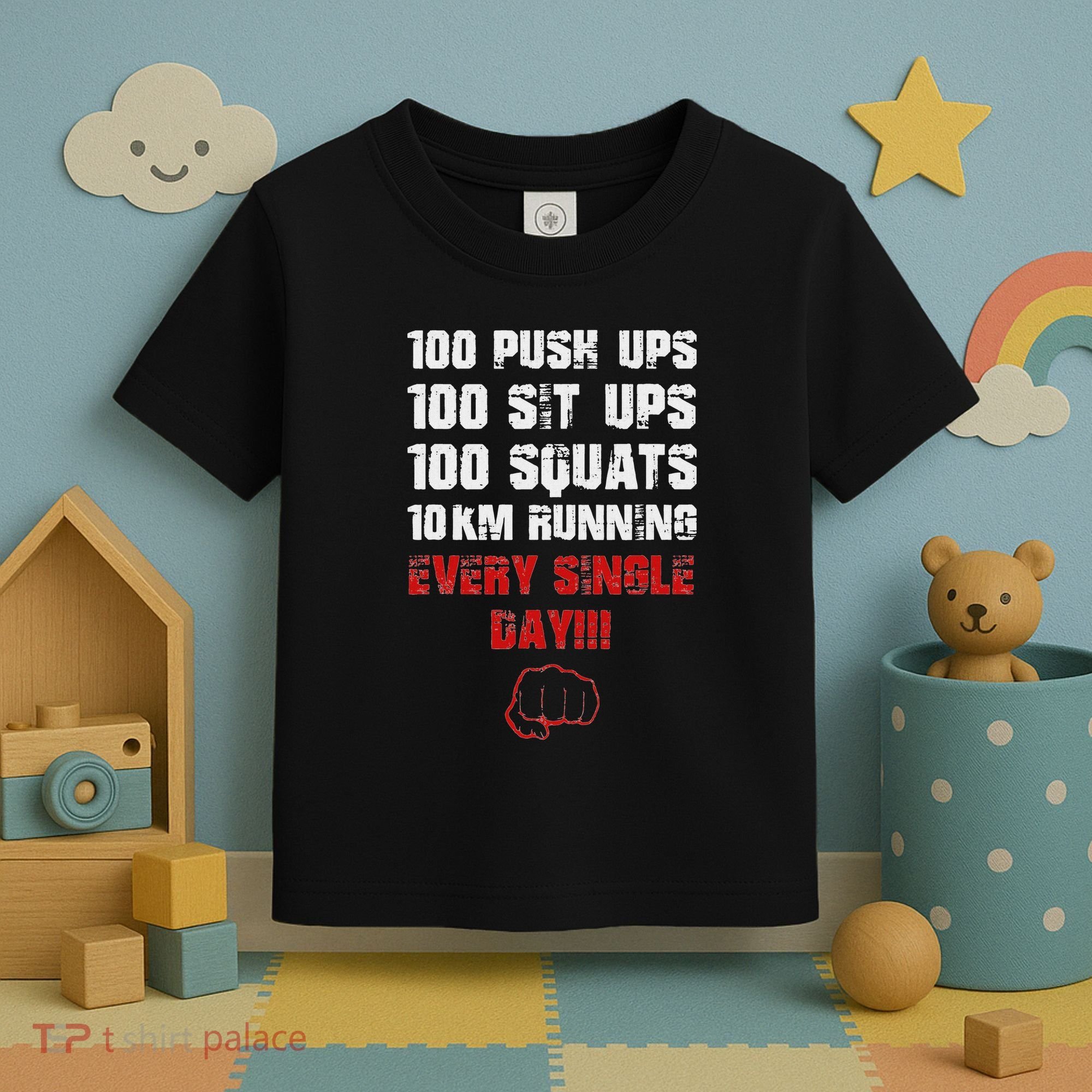 100 Push Ups 100 Sit Ups 100 Squats 10 Km Running Toddler T-Shirt