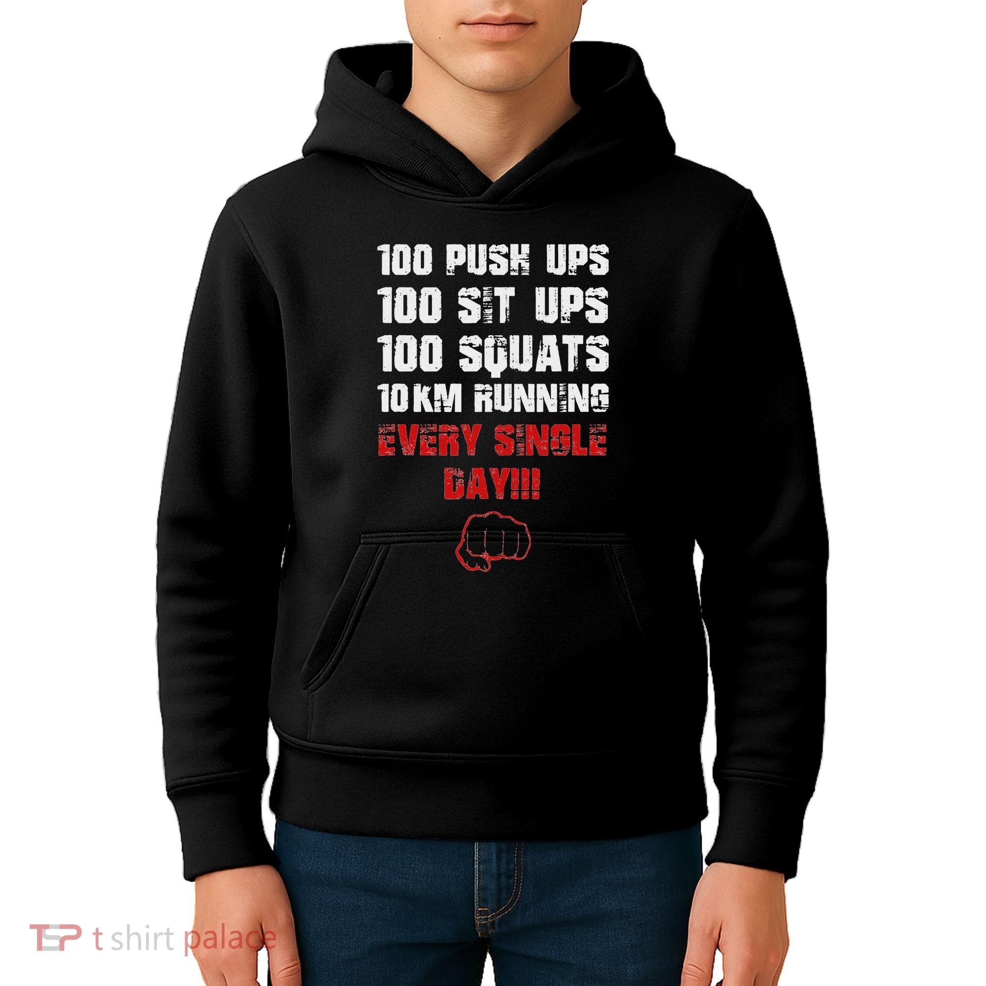 100 Push Ups 100 Sit Ups 100 Squats 10 Km Running Kids Hoodie