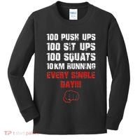 100 Push Ups 100 Sit Ups 100 Squats 10 Km Running Kids Long Sleeve Shirt thumb 0