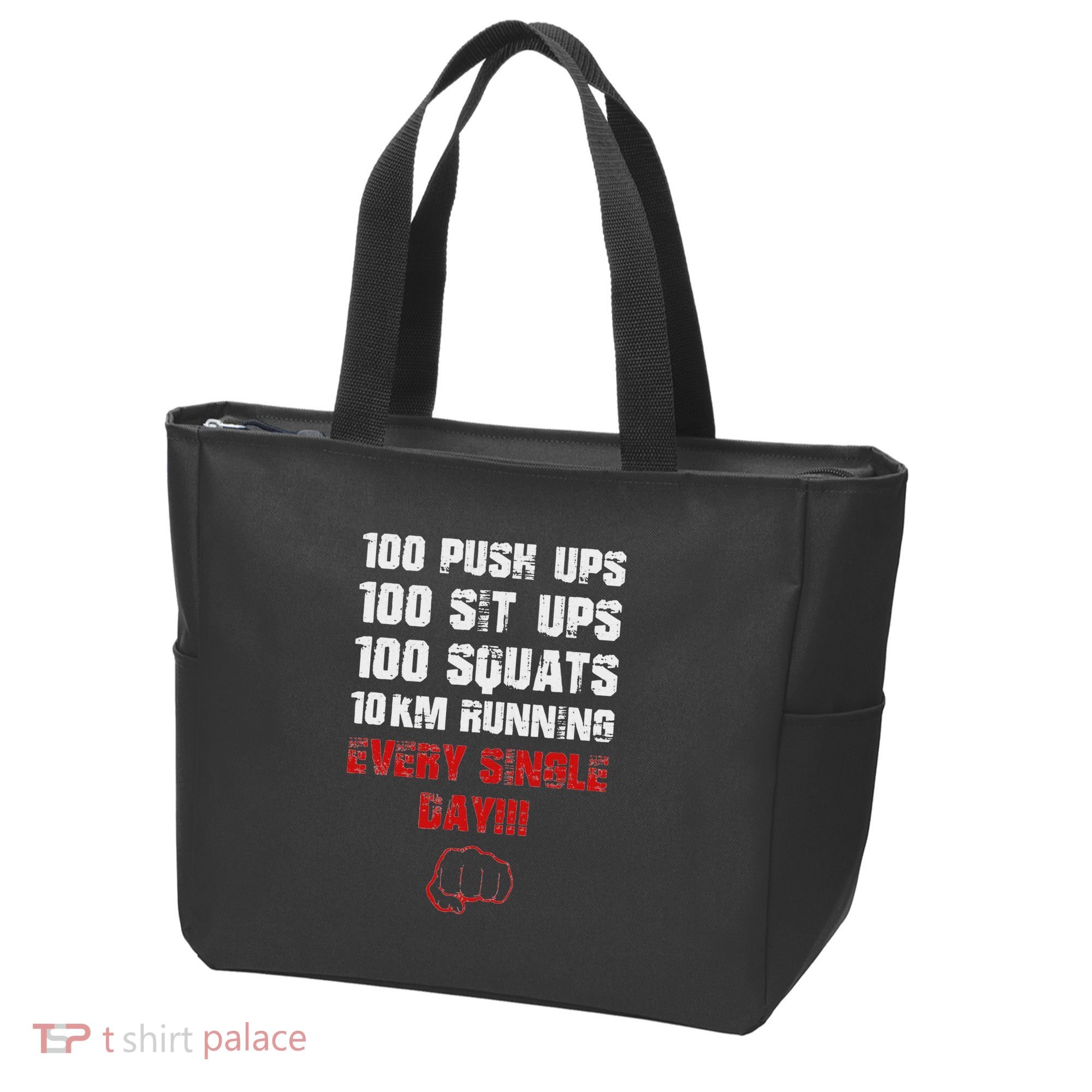100 Push Ups 100 Sit Ups 100 Squats 10 Km Running Tote Bag