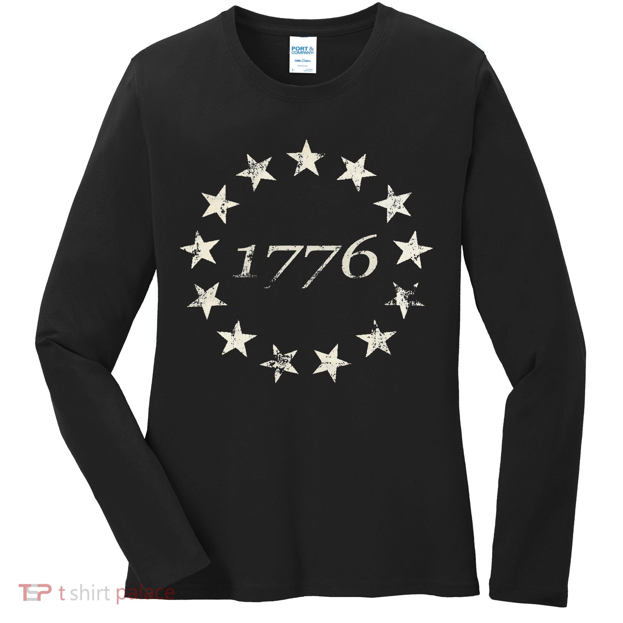 13 Star Flag Betsy Ross Distressed American Flag 1776 Women's Long Sleeve Shirt