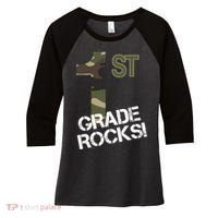 1st Grade Rocks Camo Women's Tri-Blend 3/4-Sleeve Raglan Shirt thumb 0