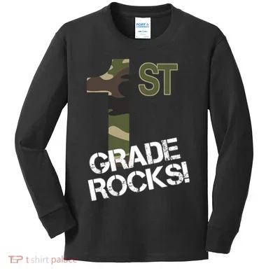 1st Grade Rocks Camo Kids Long Sleeve Shirt