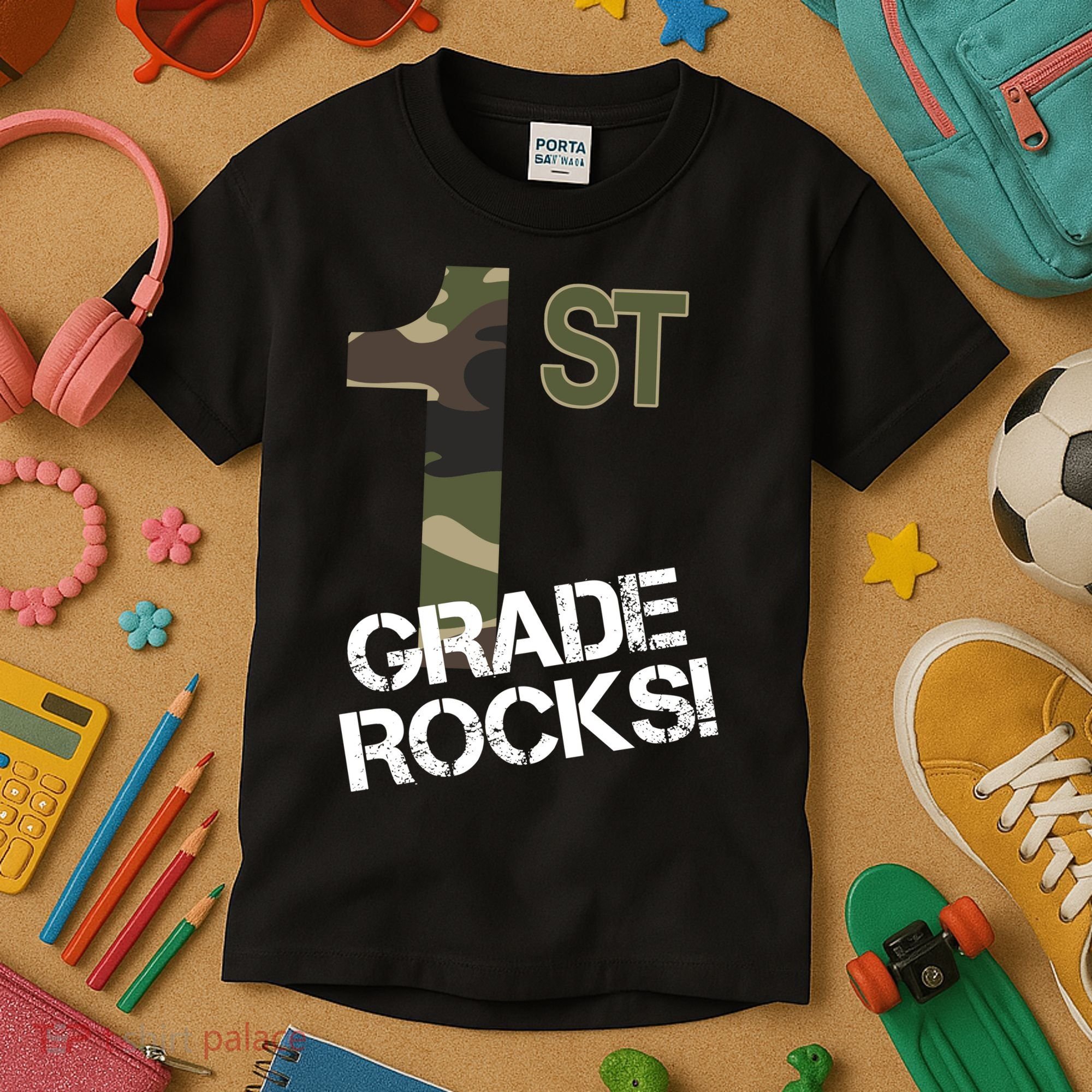 1st Grade Rocks Camo Kids T-Shirt