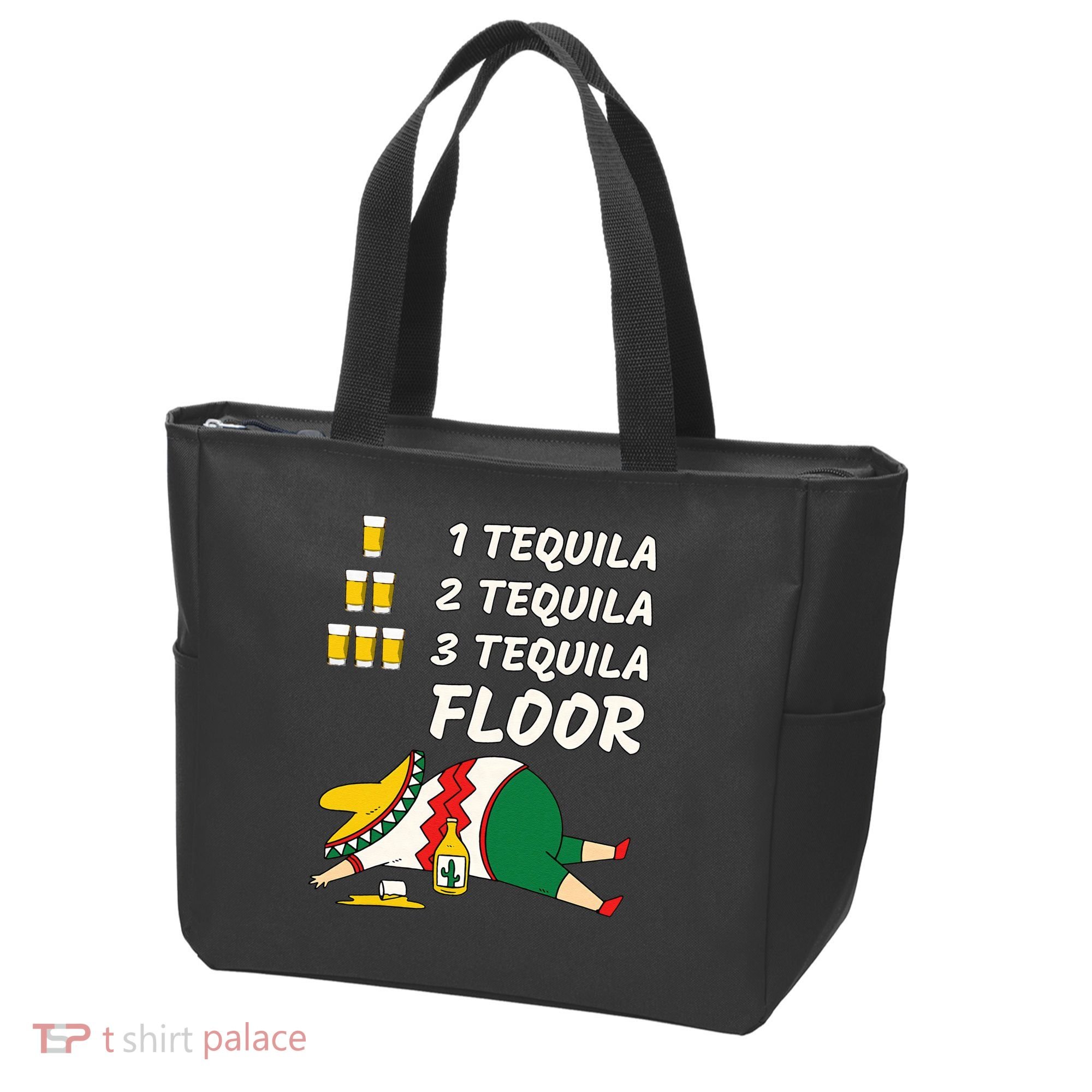 1 Tequila 2 Tequila 3 Tequila Floor Funny Party Drinking Tote Bag