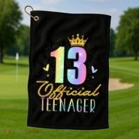 13 Teenager Crown 13 Year Old Tie Dye 13th Birthday Golf Towel thumb 1