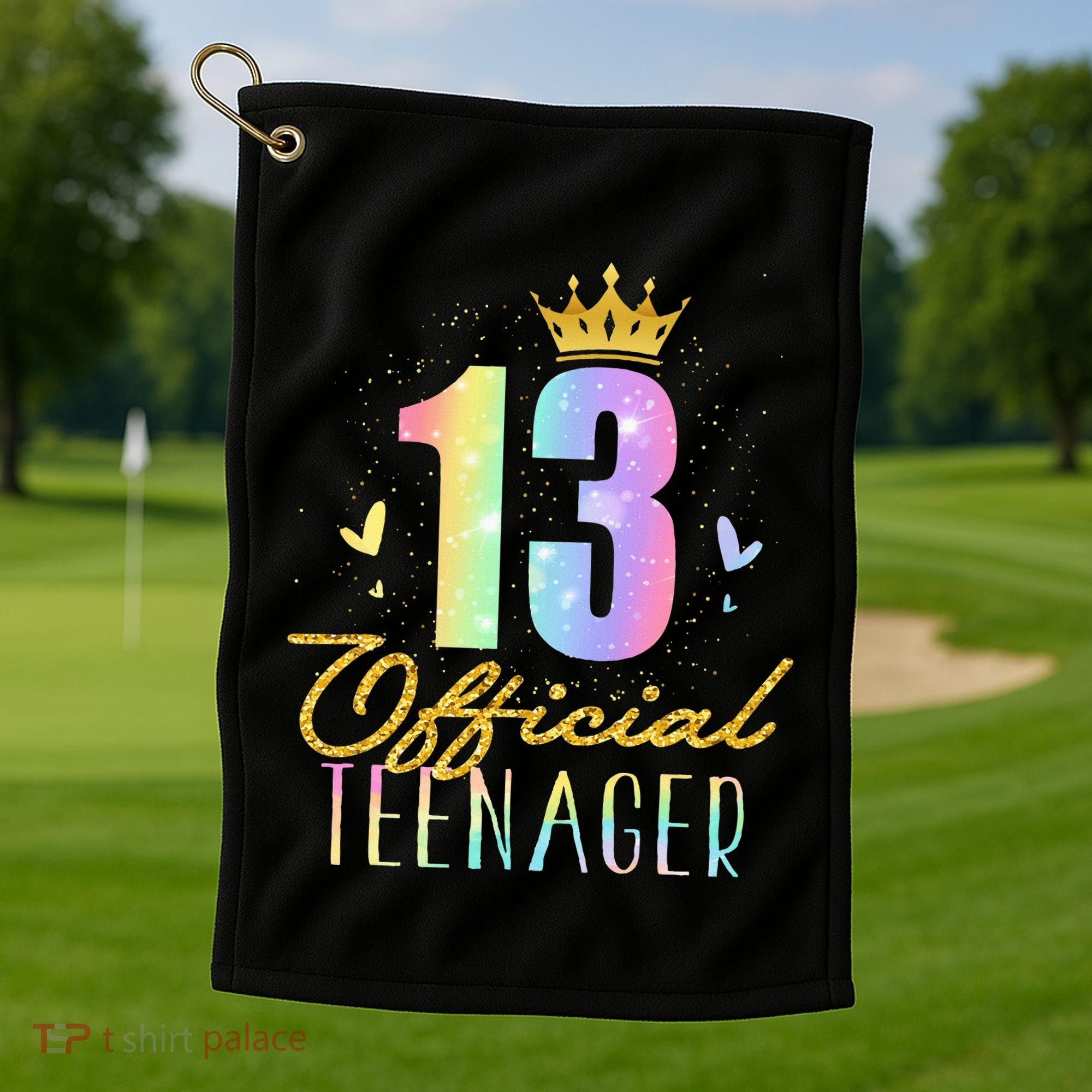 13 Teenager Crown 13 Year Old Tie Dye 13th Birthday Golf Towel