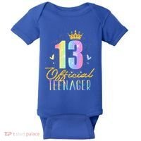 13 Teenager Crown 13 Year Old Tie Dye 13th Birthday Baby Bodysuit thumb 0