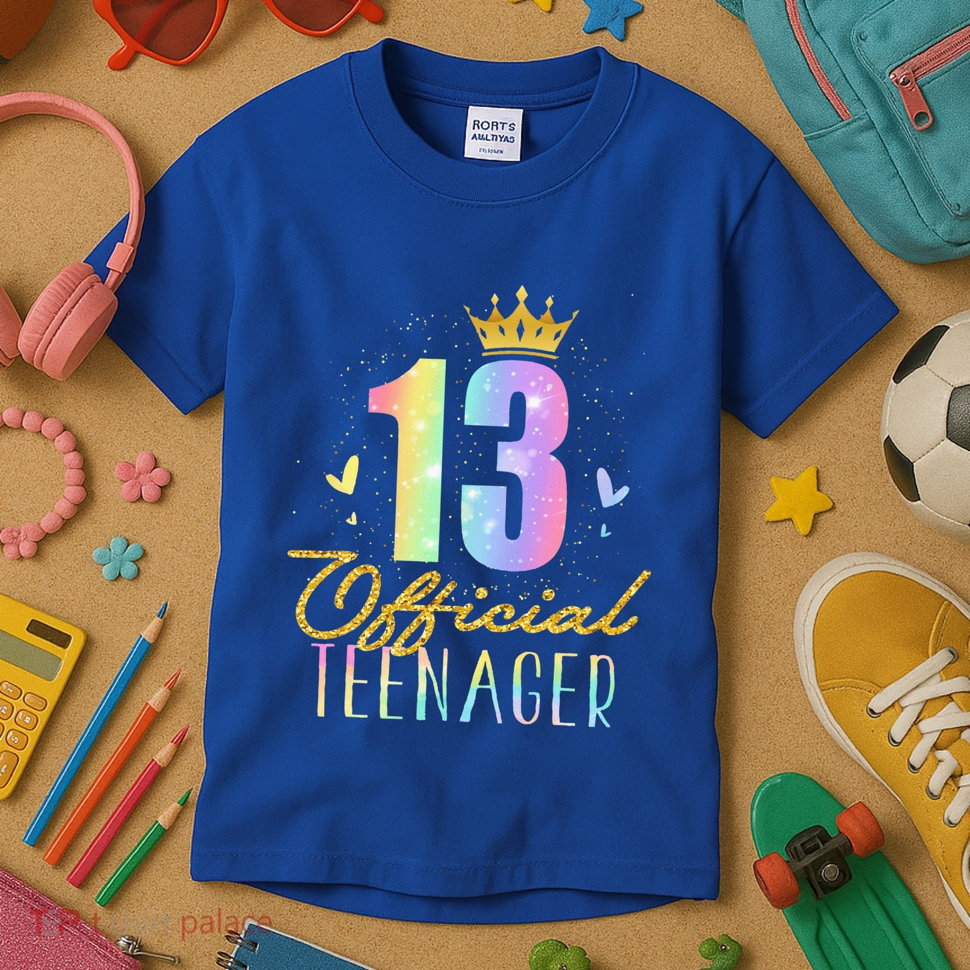 13 Teenager Crown 13 Year Old Tie Dye 13th Birthday Kids T-Shirt