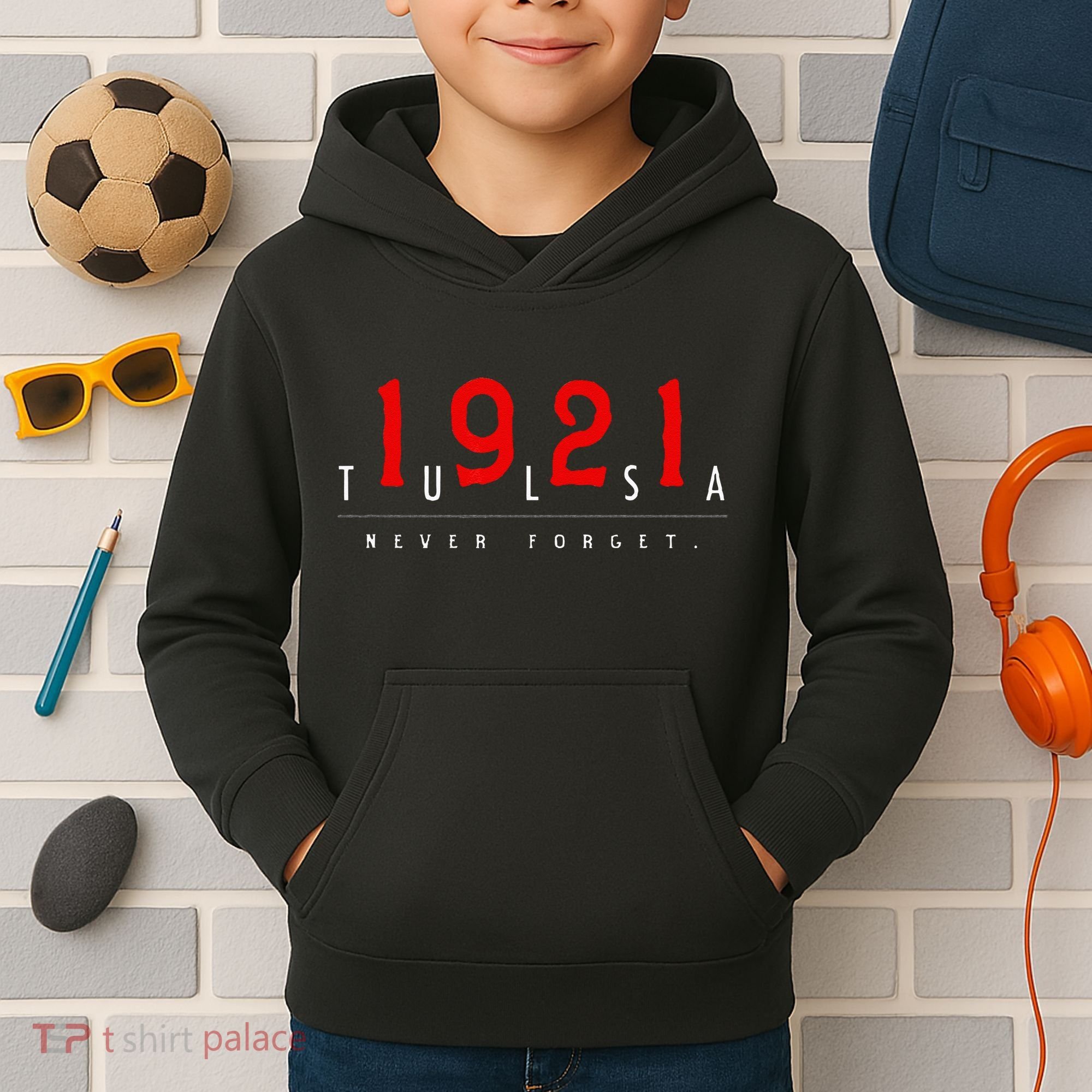 1921 Tulsa Oklahoma Black Wall Street Never Forget Graphic Kids Hoodie