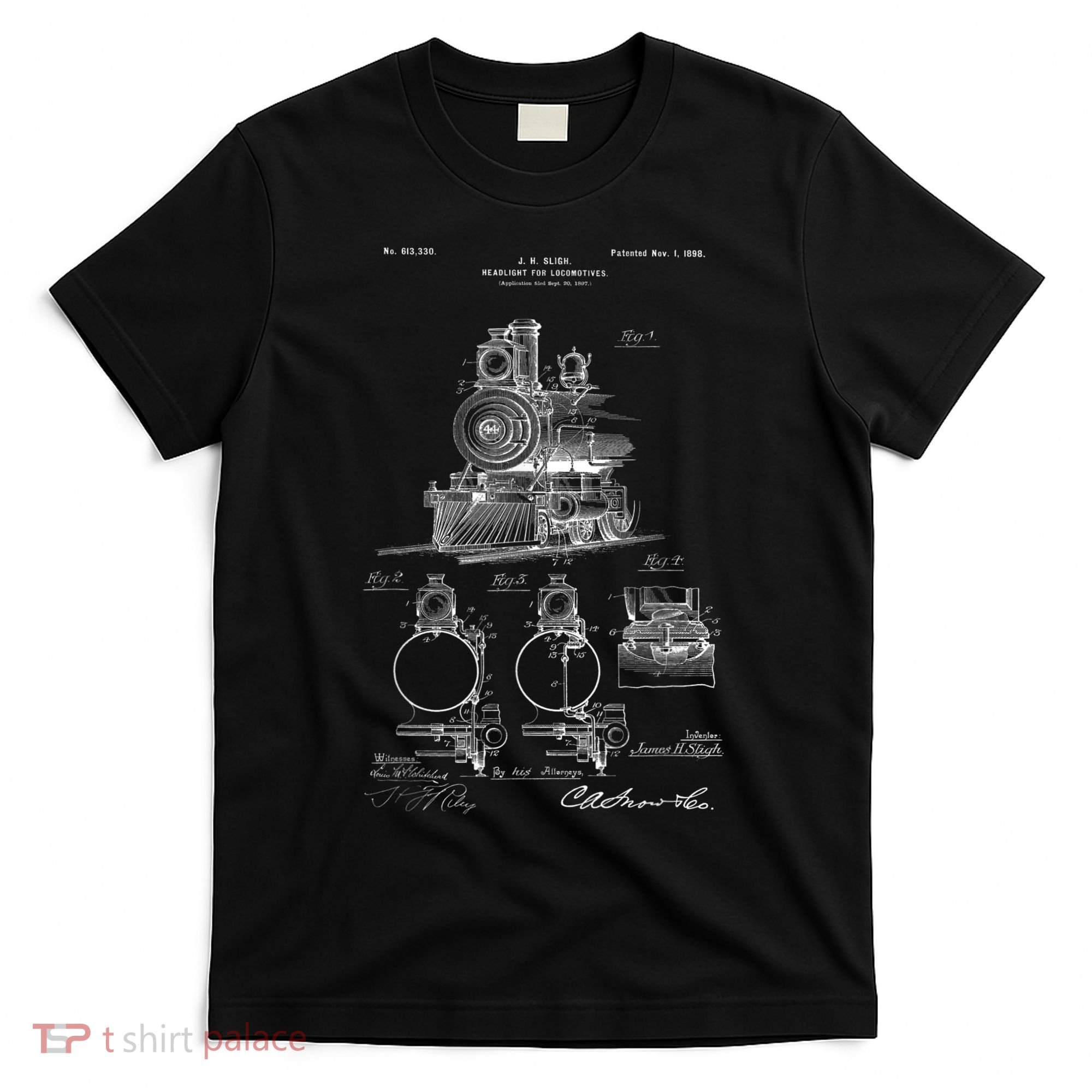 1898 Vintage Steam Engine Locomotive Patent Print T-Shirt