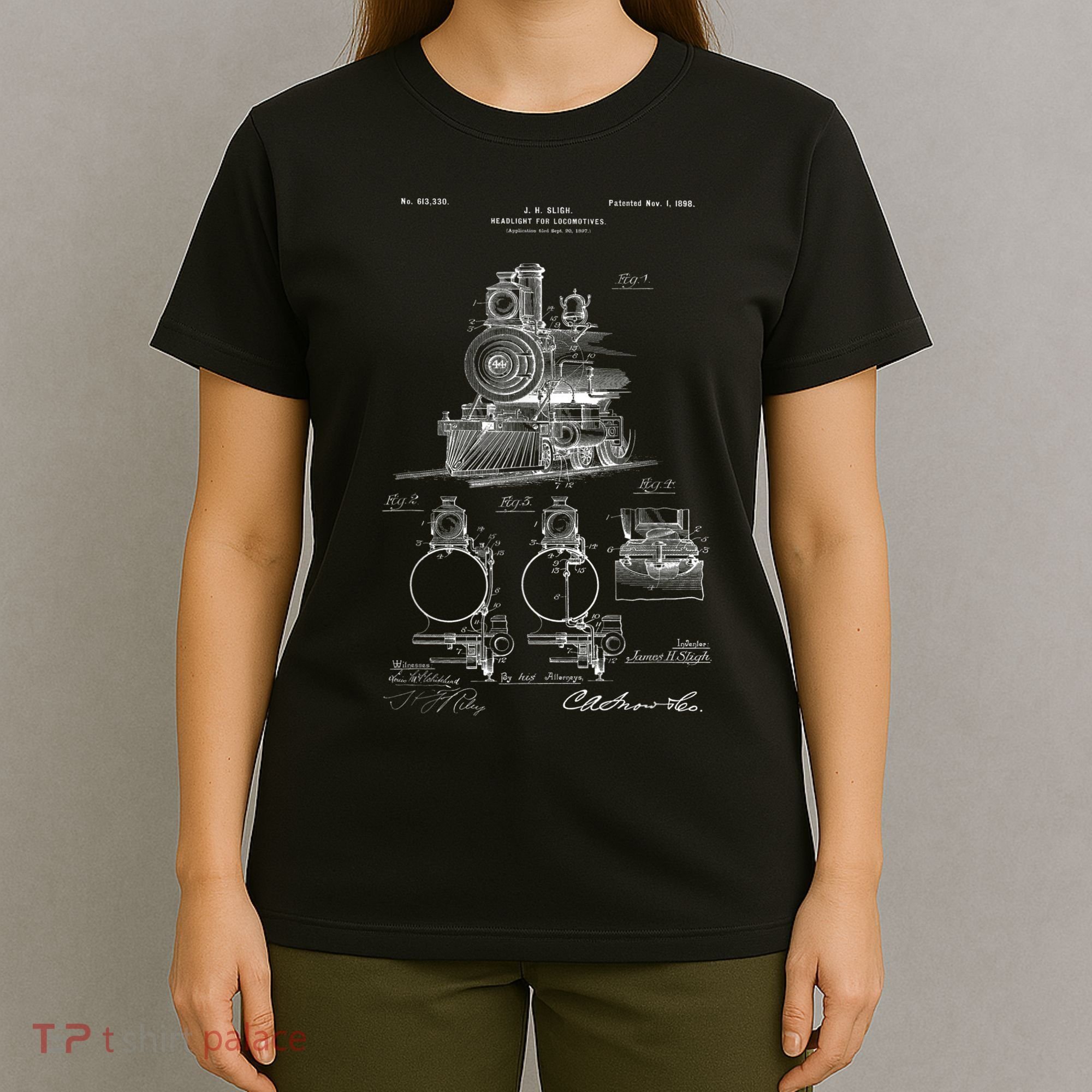 1898 Vintage Steam Engine Locomotive Patent Print T-Shirt