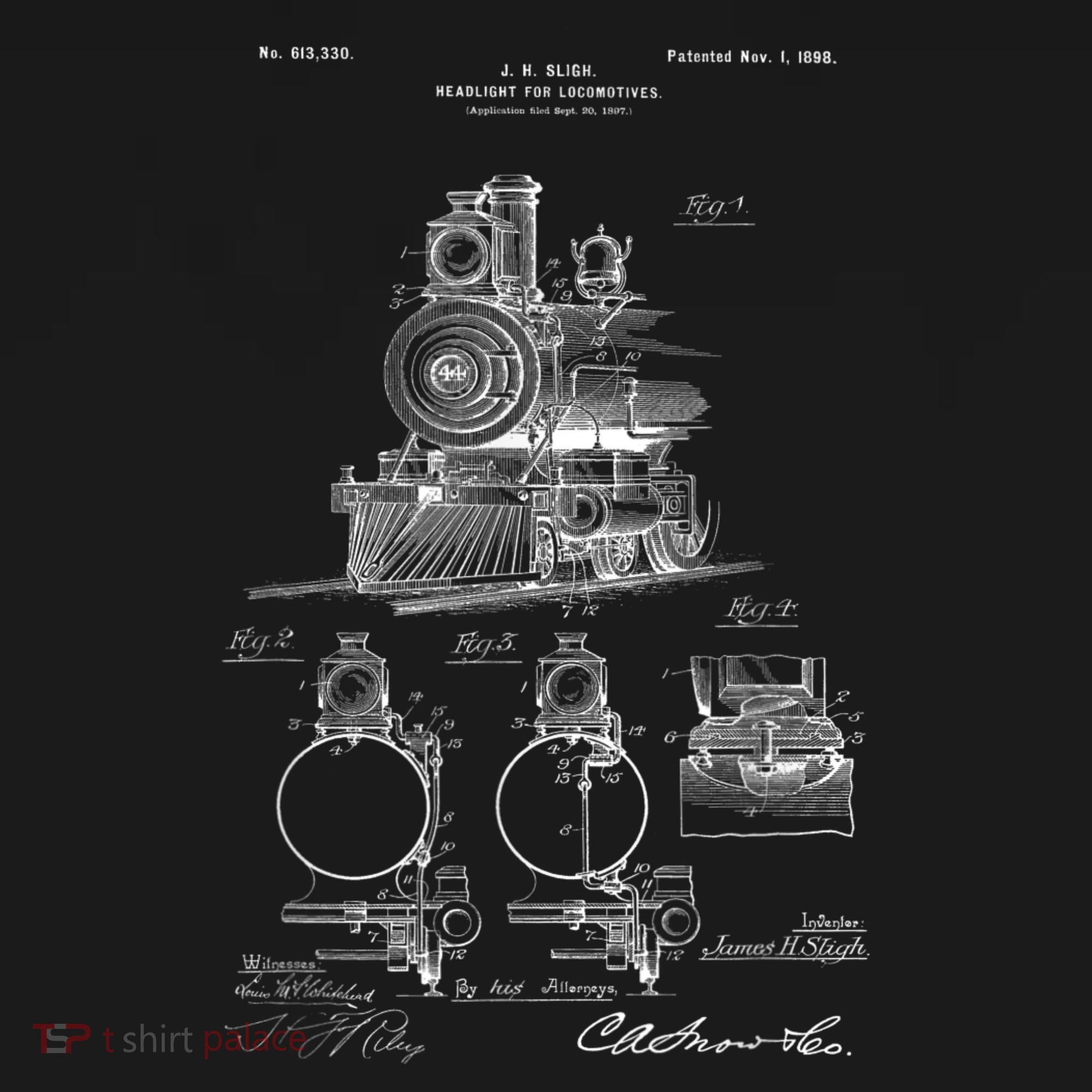 1898 Vintage Steam Engine Locomotive Patent Print T-Shirt