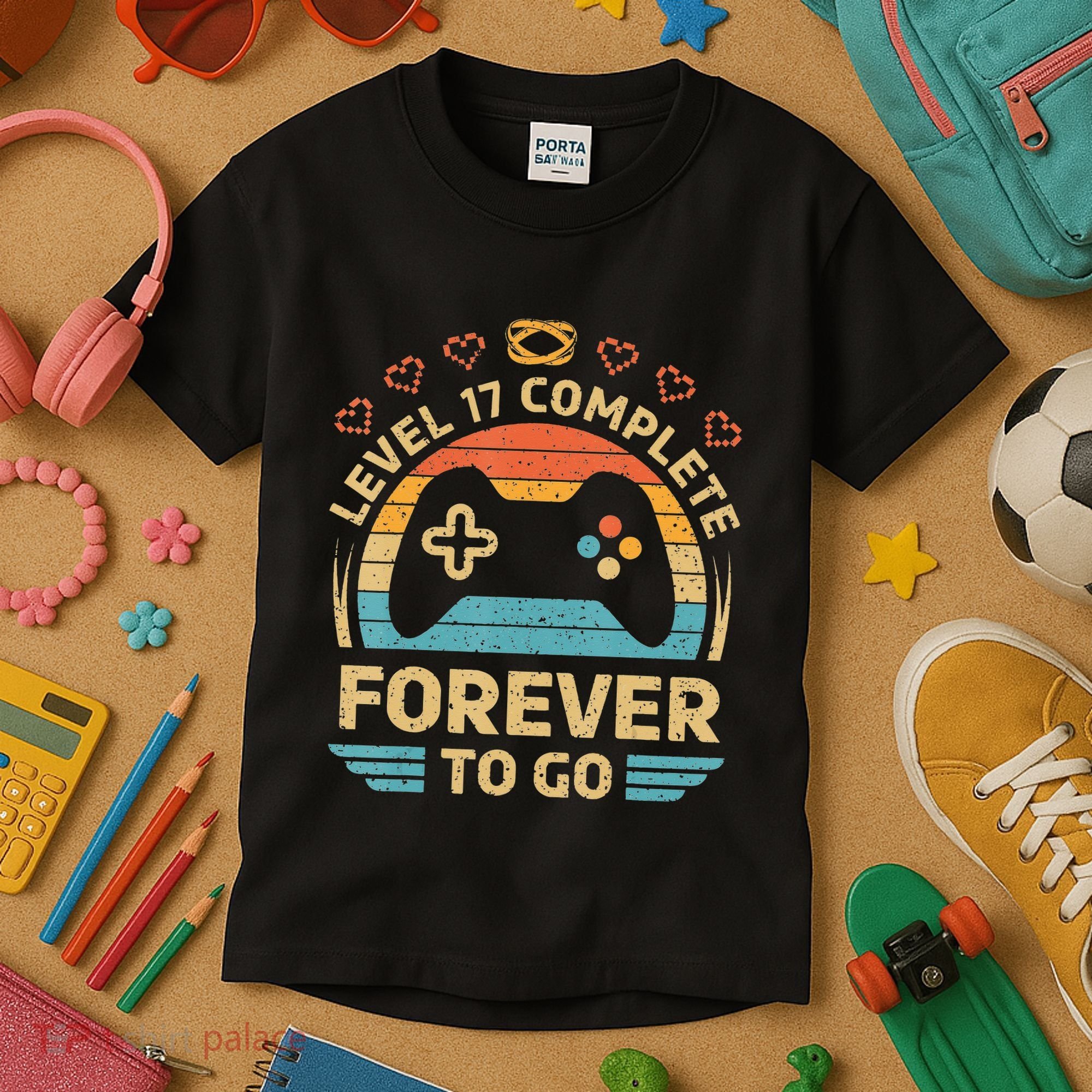 17Th Wedding Anniversary Video Gamer Level 17 Complete Kids T-Shirt