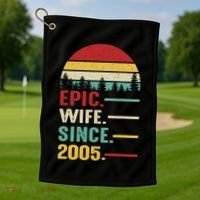18th Wedding Anniversary For Her Epic Wife Since 2005 Golf Towel thumb 1