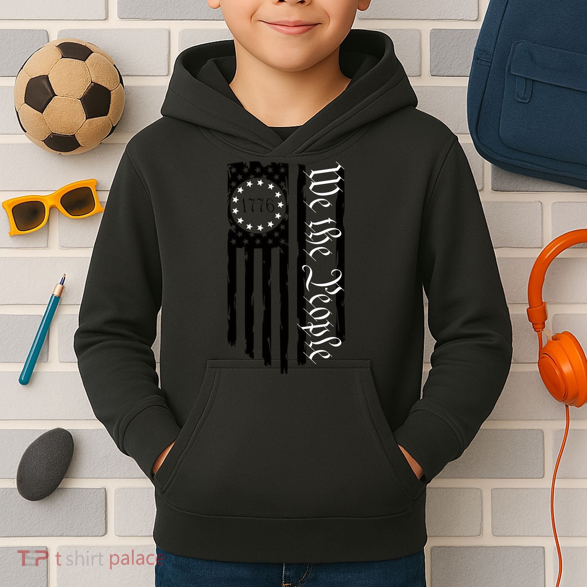 1776 We The People Betsy Ross Flag Patriotic Apparel Kids Hoodie