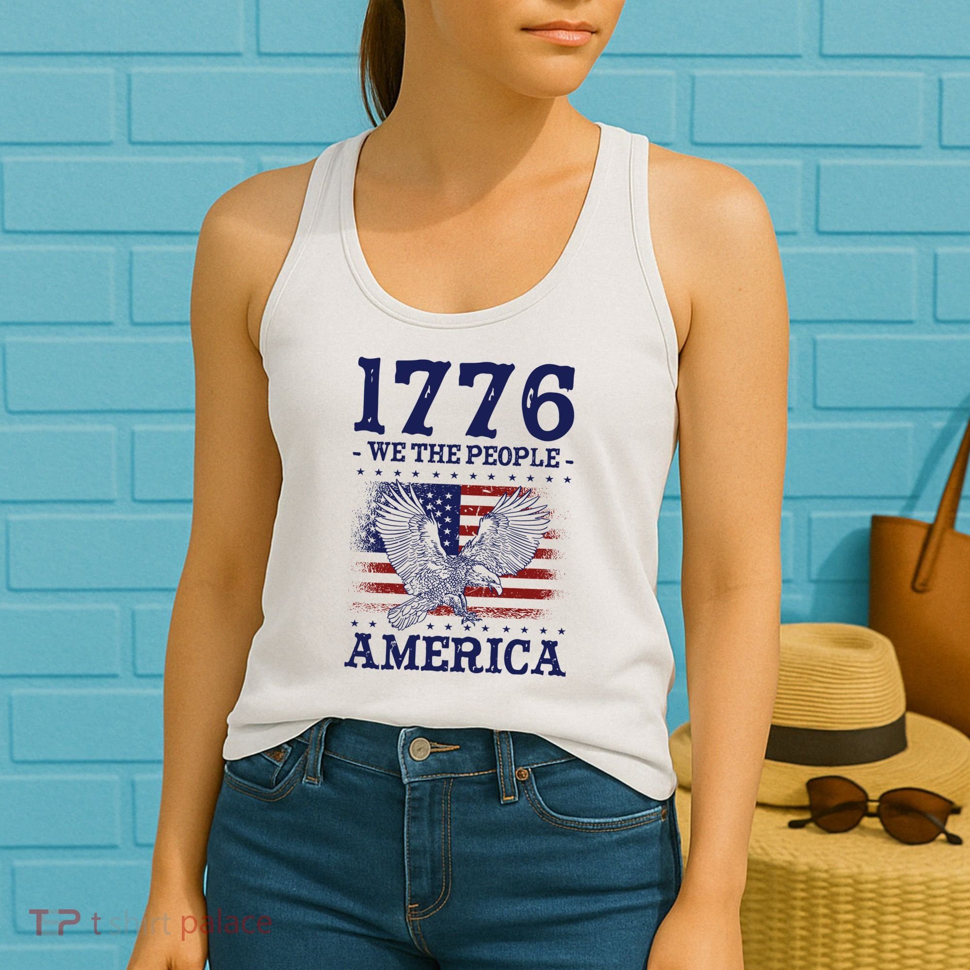 1776 We The People American Flag Eagle Patriotic Women's Tank Top