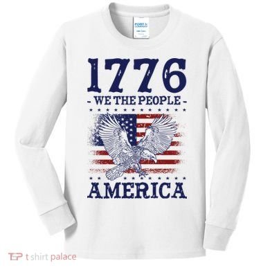 1776 We The People American Flag Eagle Patriotic Kids Long Sleeve Shirt