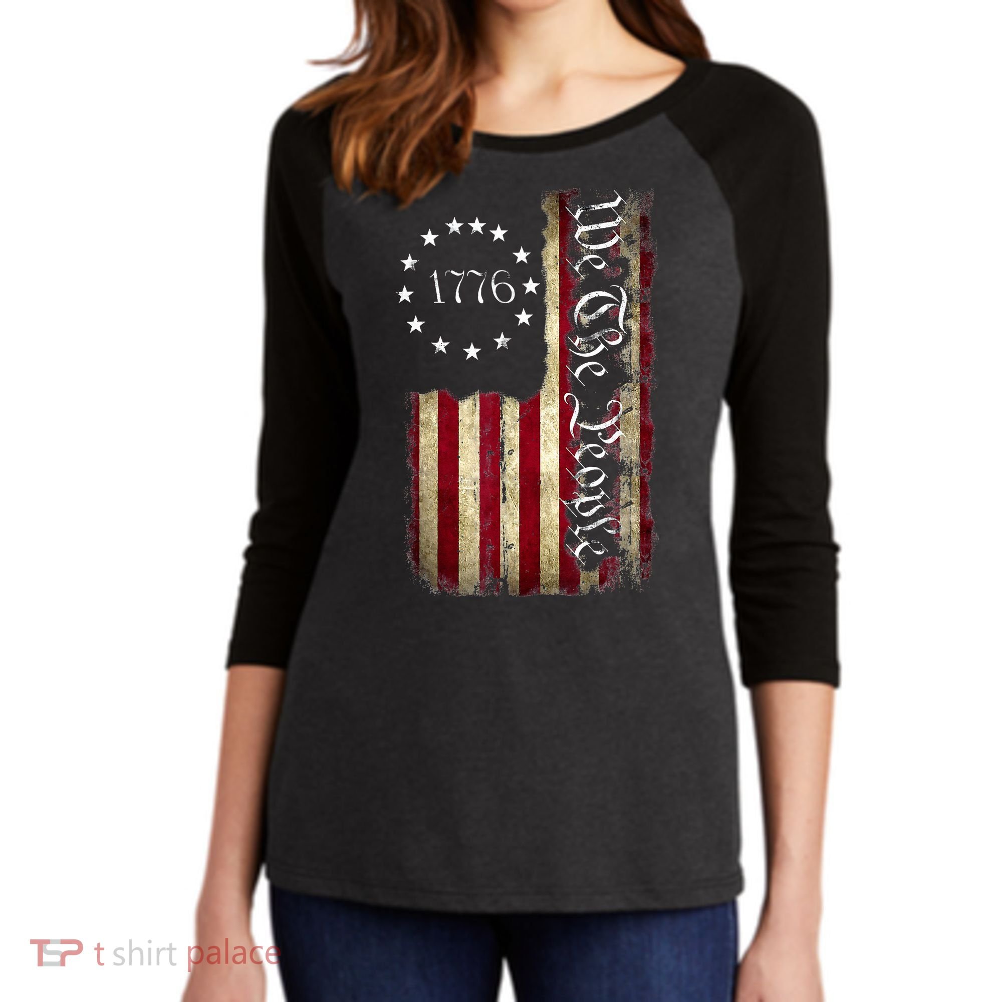 1776 We The People Patriotic American Constitution Women's Tri-Blend 3/4-Sleeve Raglan Shirt