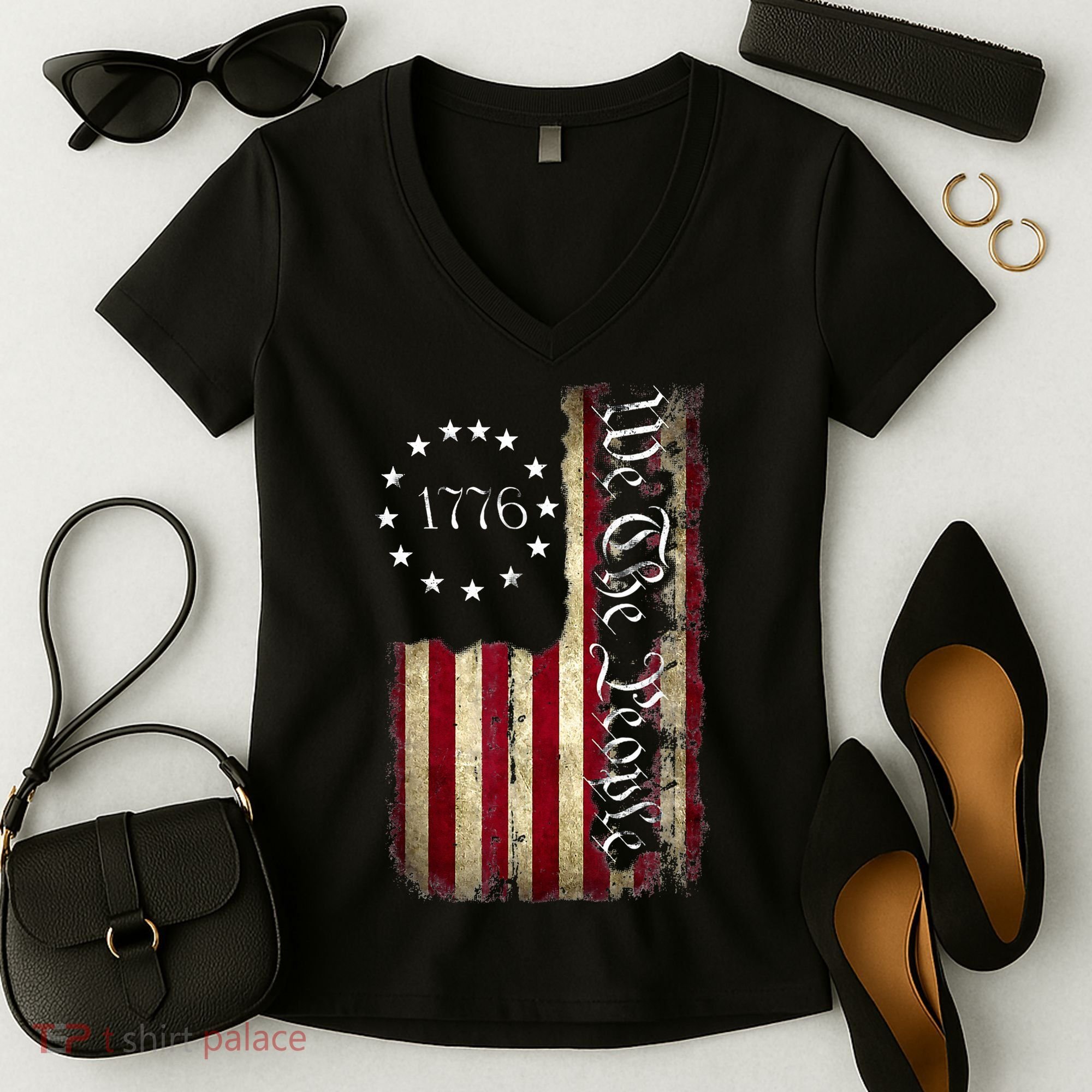 1776 We The People Patriotic American Constitution Women's V-Neck T-Shirt