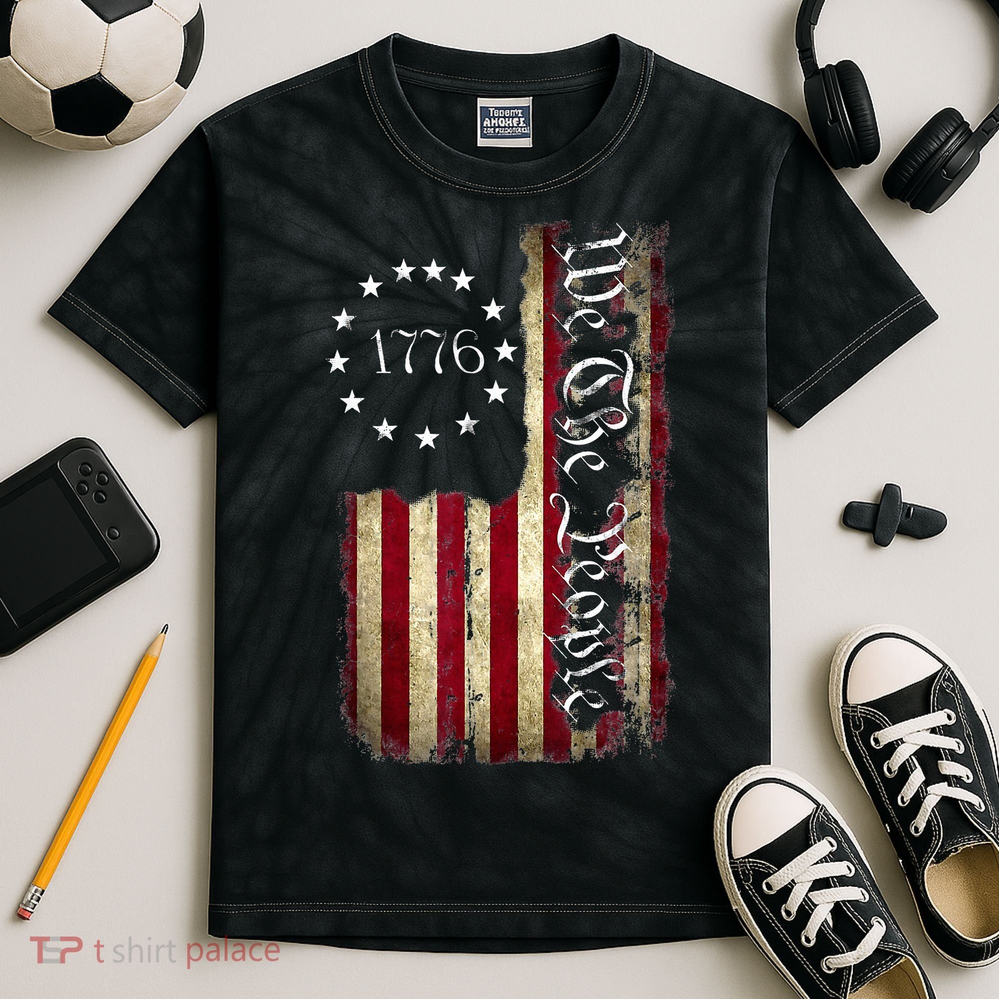 1776 We The People Patriotic American Constitution Kids Tie-Dye T-Shirt