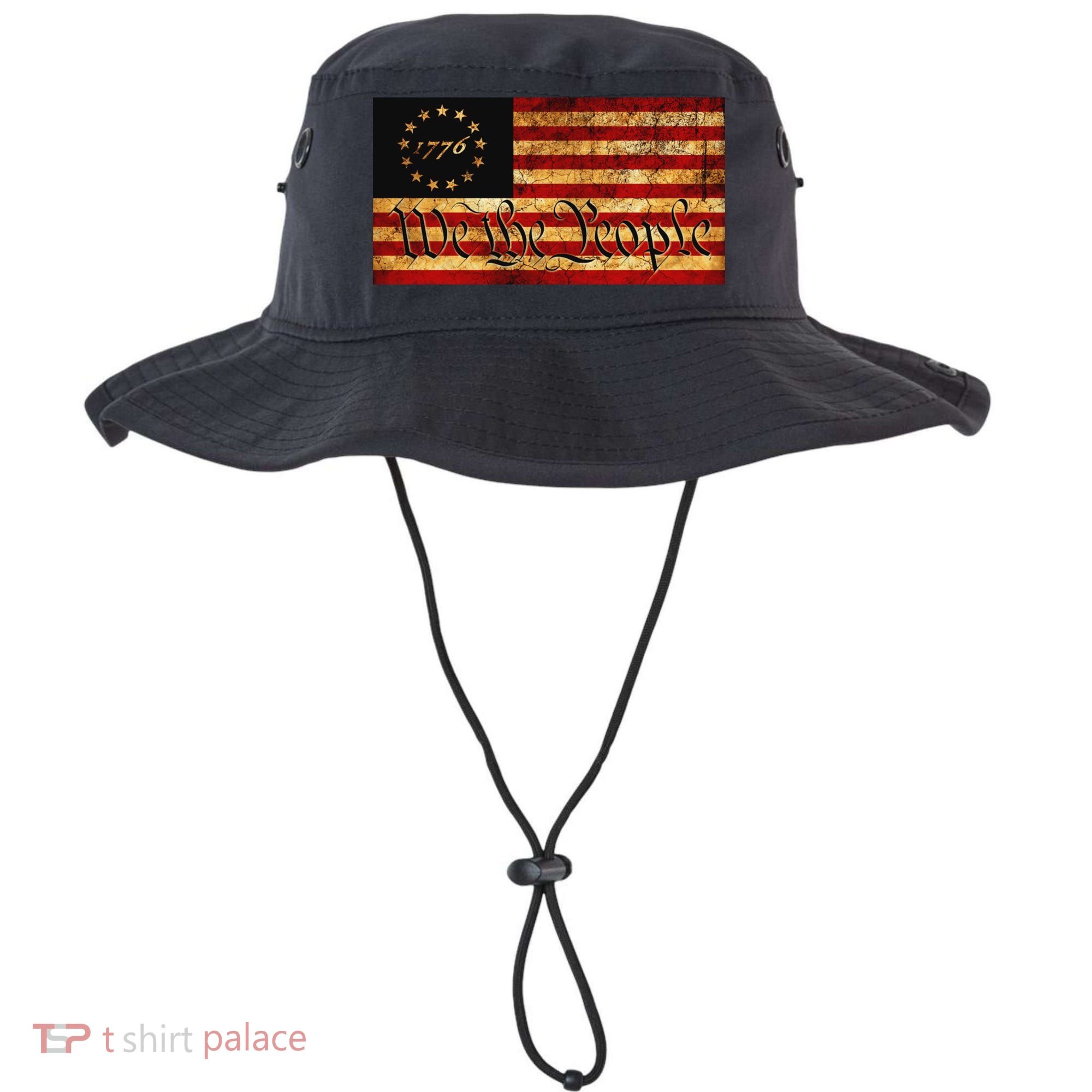 1776 We The People US Flag Visually Aged And Distressed Bucket Hat