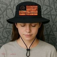 1776 We The People US Flag Visually Aged And Distressed Bucket Hat thumb 3