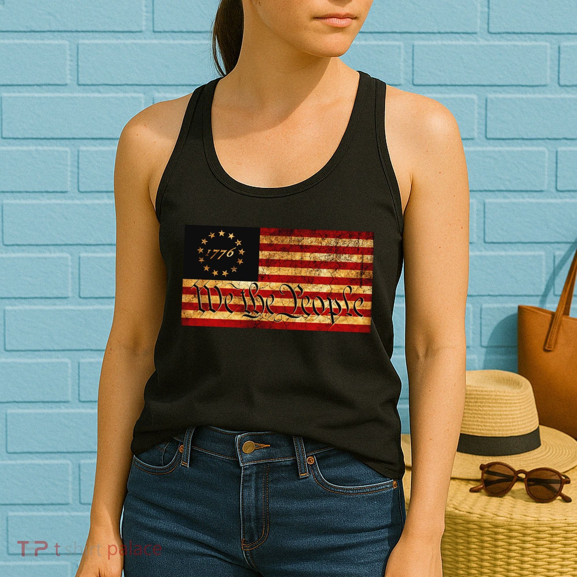 1776 We The People US Flag Visually Aged And Distressed Women's Tank Top
