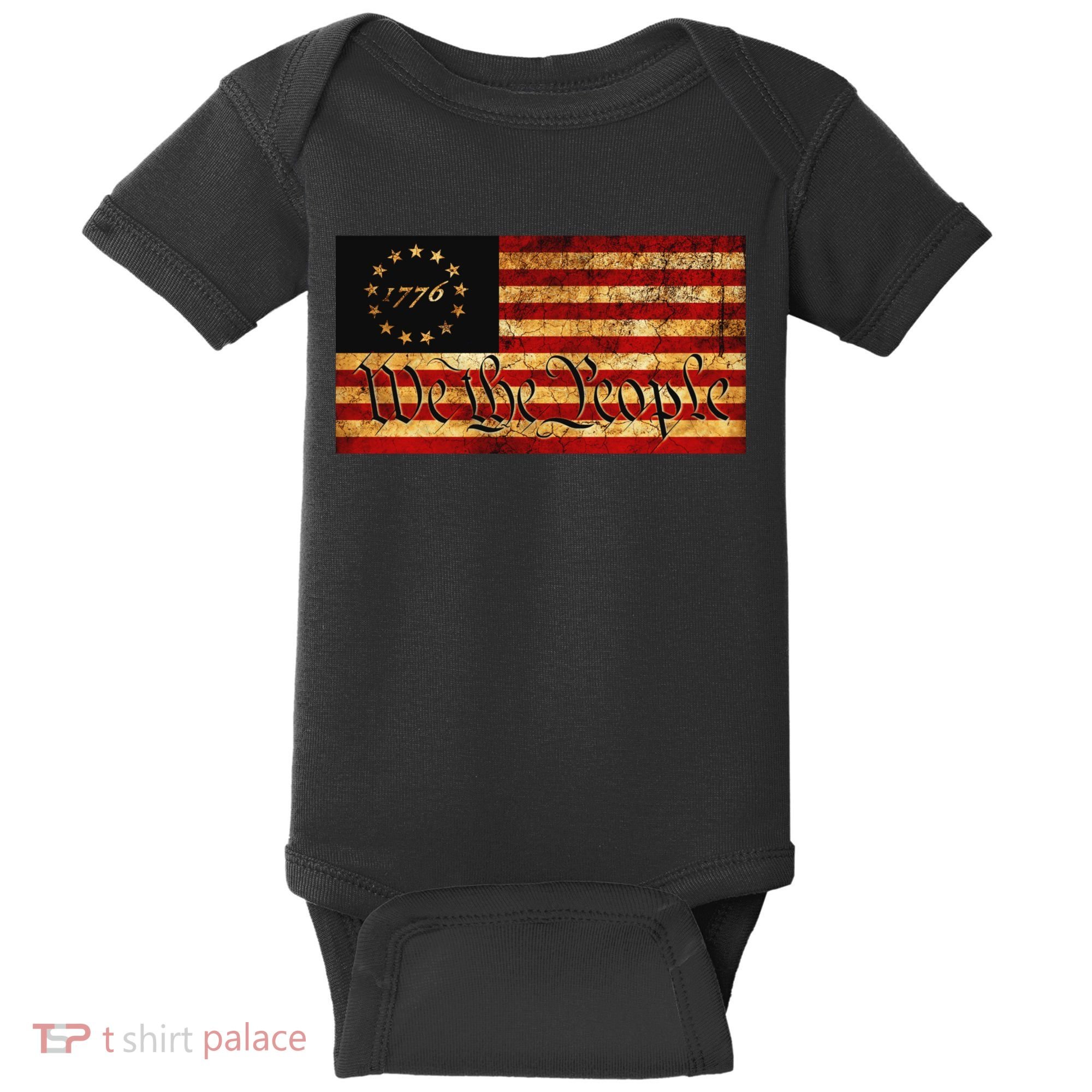1776 We The People US Flag Visually Aged And Distressed Baby Bodysuit