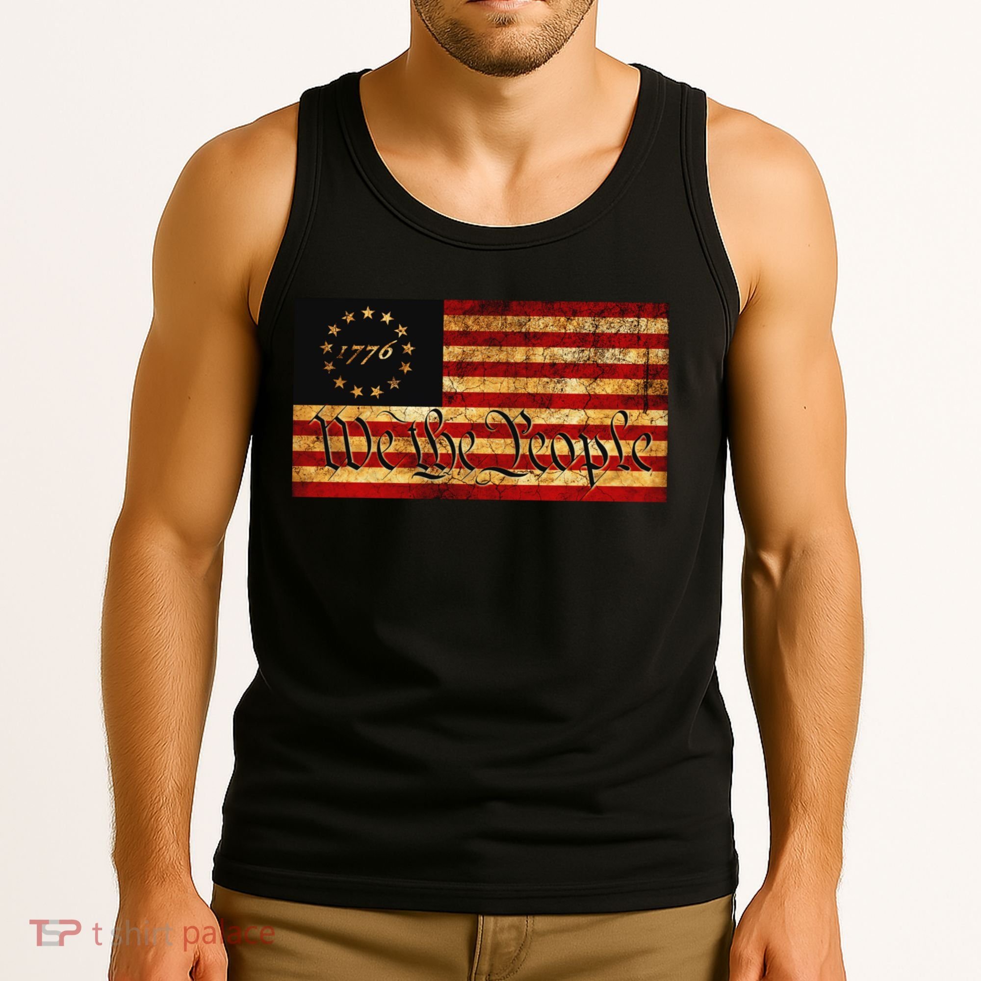 1776 We The People US Flag Visually Aged And Distressed Tank Top
