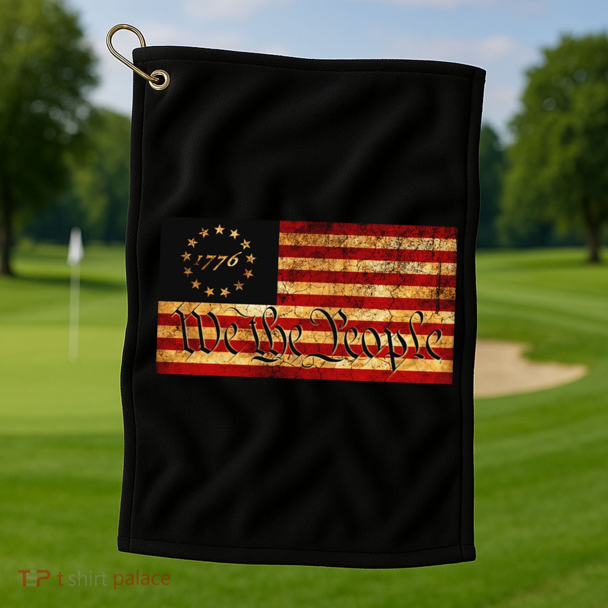 1776 We The People US Flag Visually Aged And Distressed Golf Towel