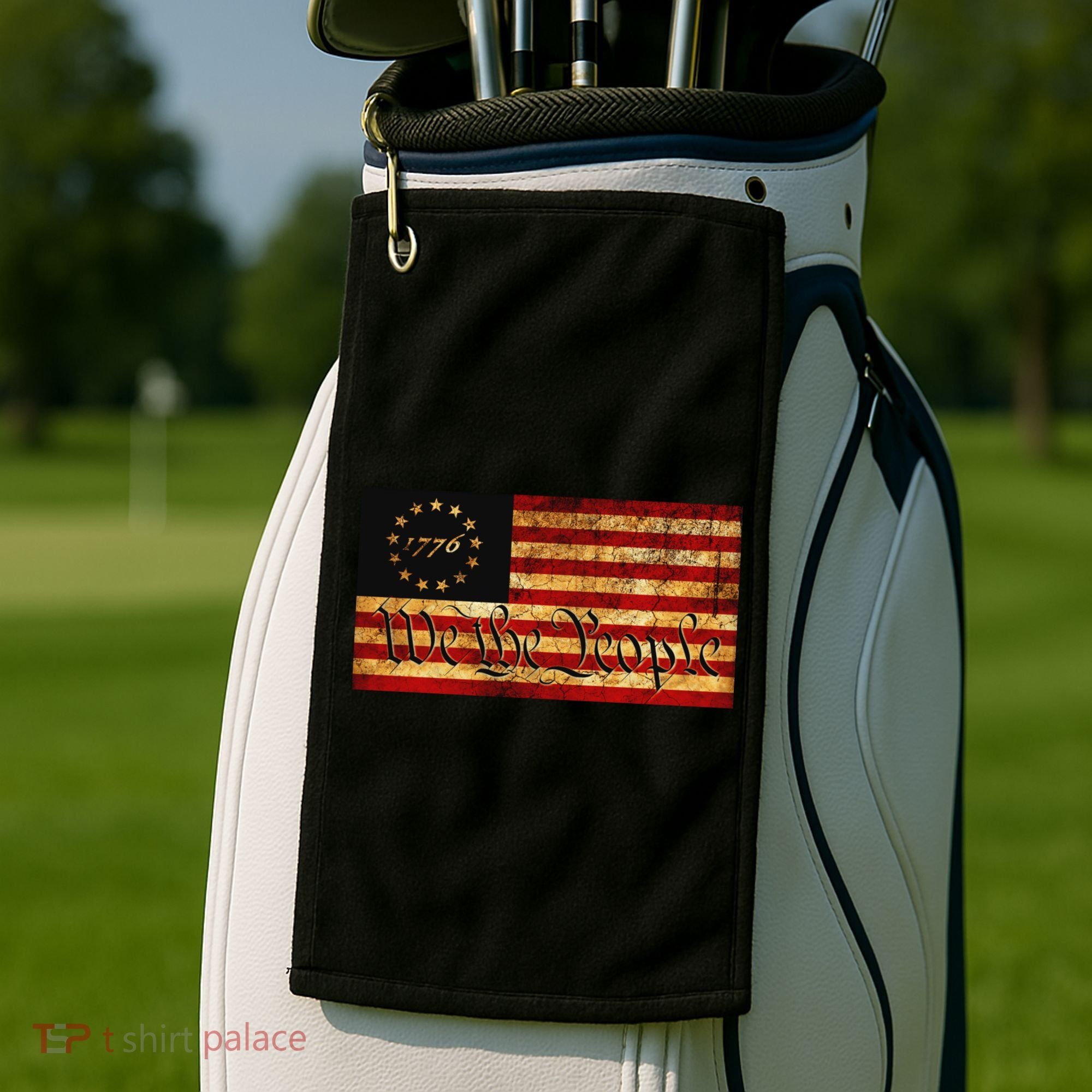 1776 We The People US Flag Visually Aged And Distressed Golf Towel