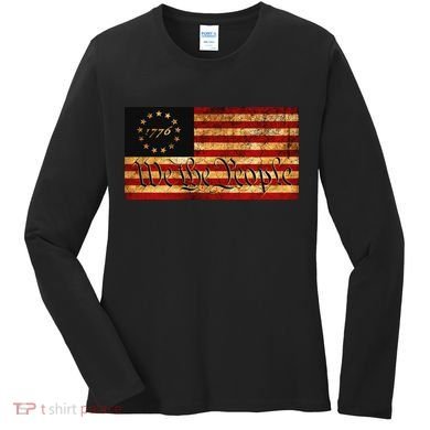 1776 We The People US Flag Visually Aged And Distressed Women's Long Sleeve Shirt