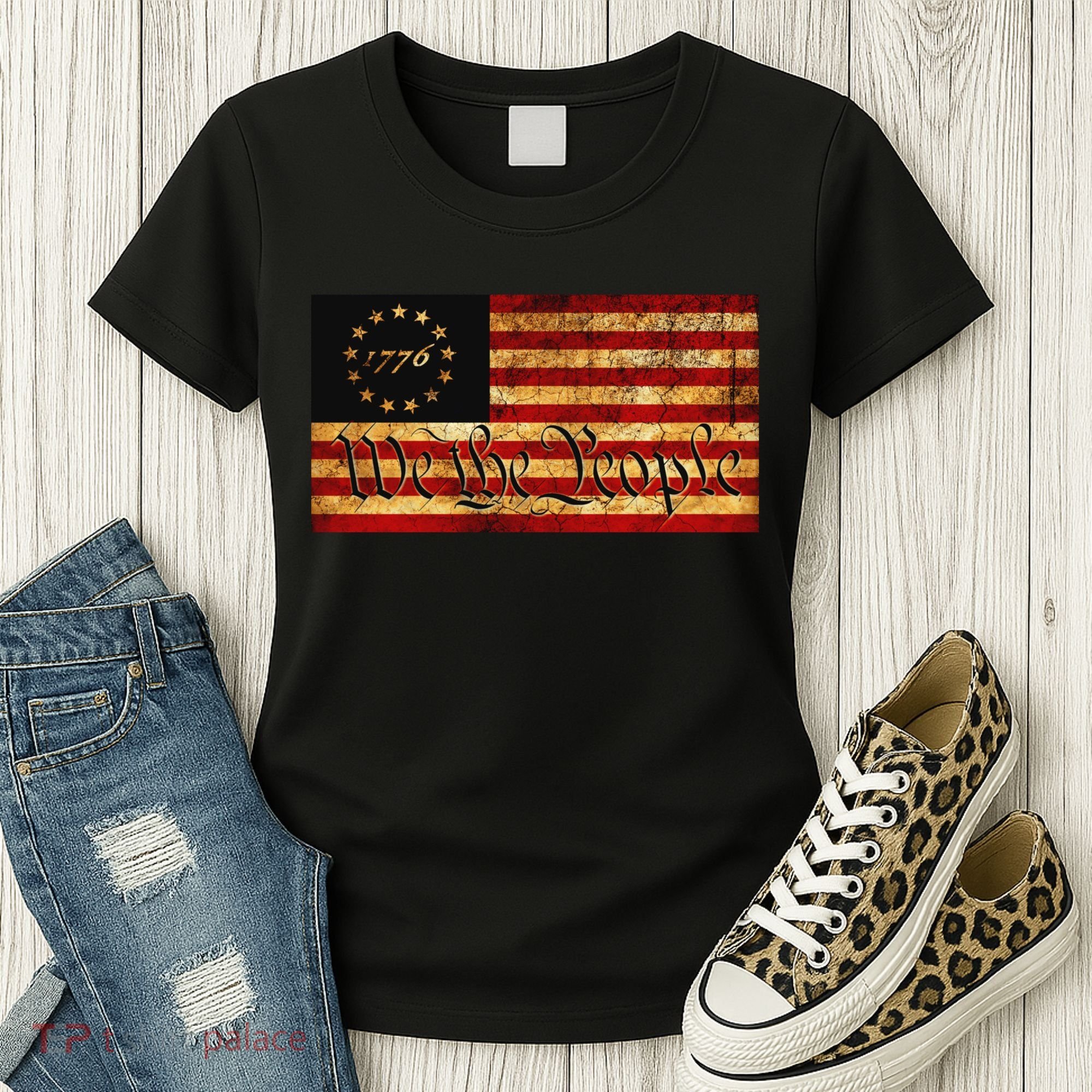 1776 We The People US Flag Visually Aged And Distressed Women's T-Shirt