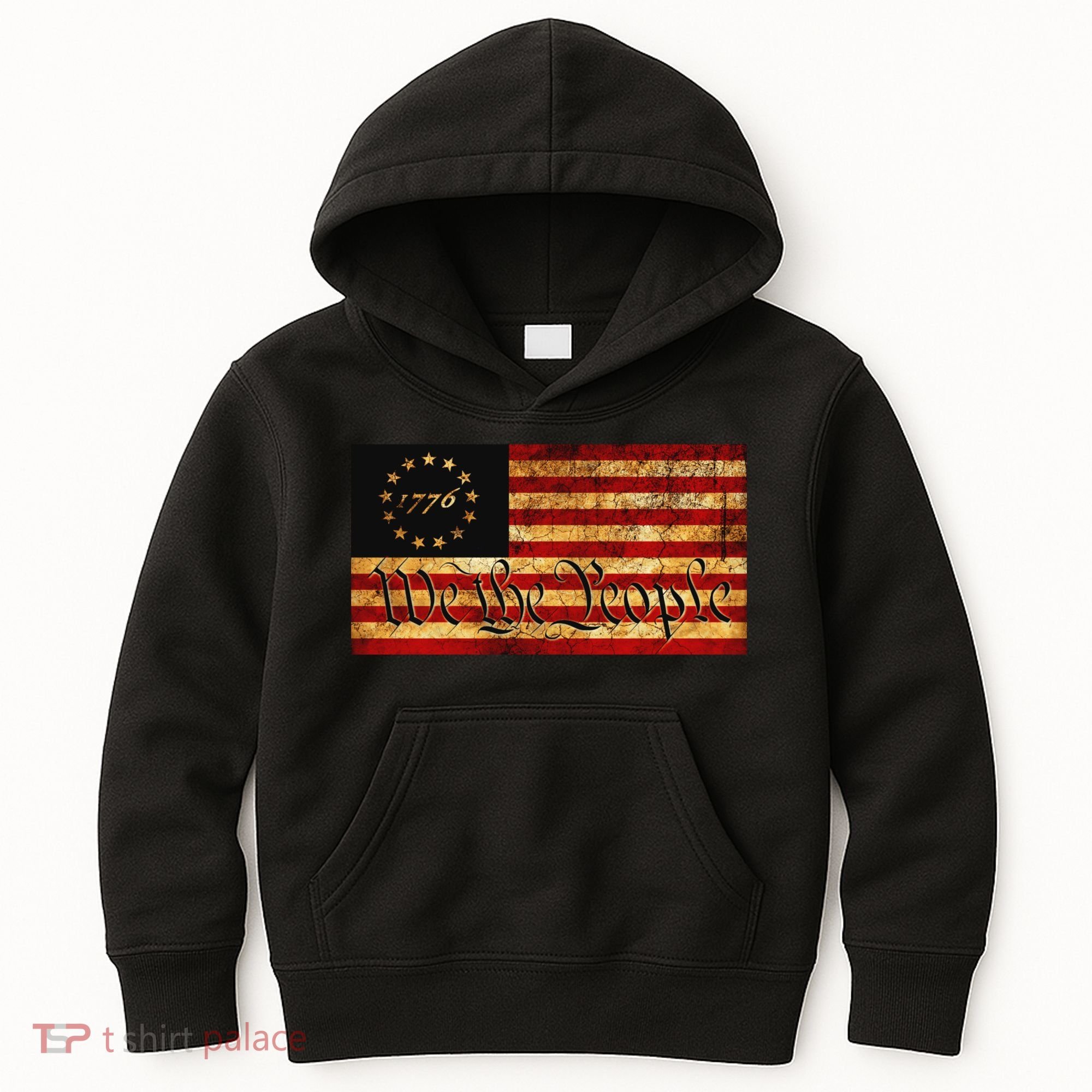 1776 We The People US Flag Visually Aged And Distressed Kids Hoodie