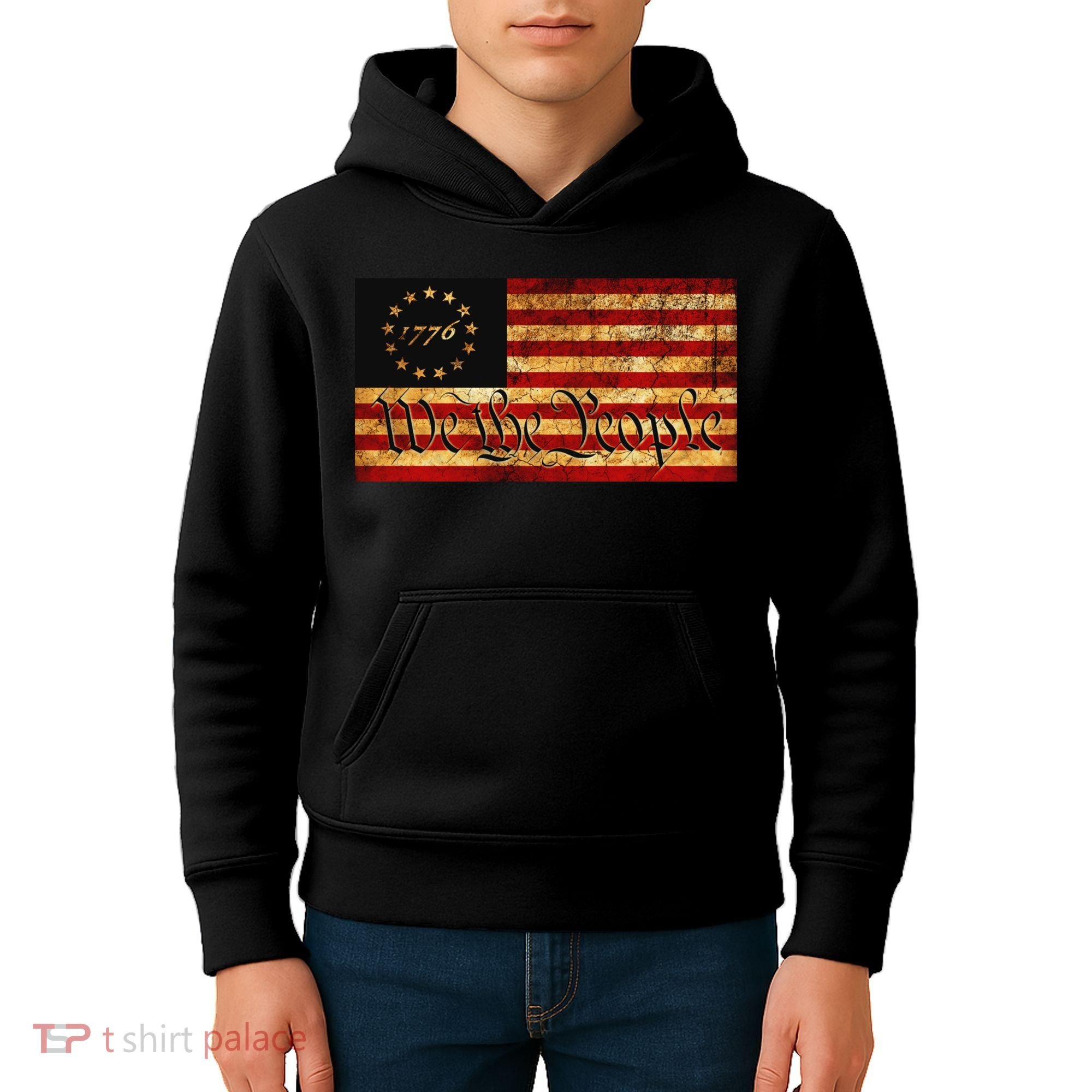 1776 We The People US Flag Visually Aged And Distressed Kids Hoodie
