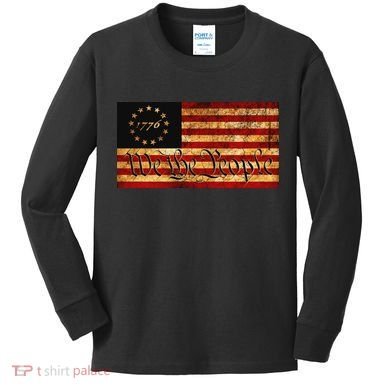 1776 We The People US Flag Visually Aged And Distressed Kids Long Sleeve Shirt
