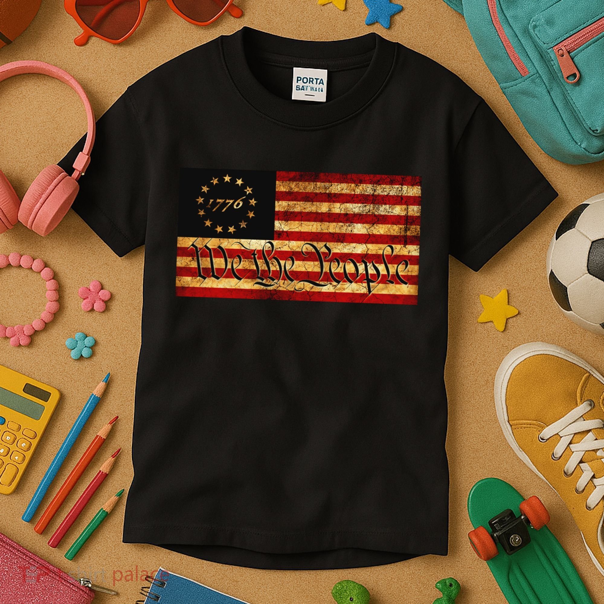 1776 We The People US Flag Visually Aged And Distressed Kids T-Shirt