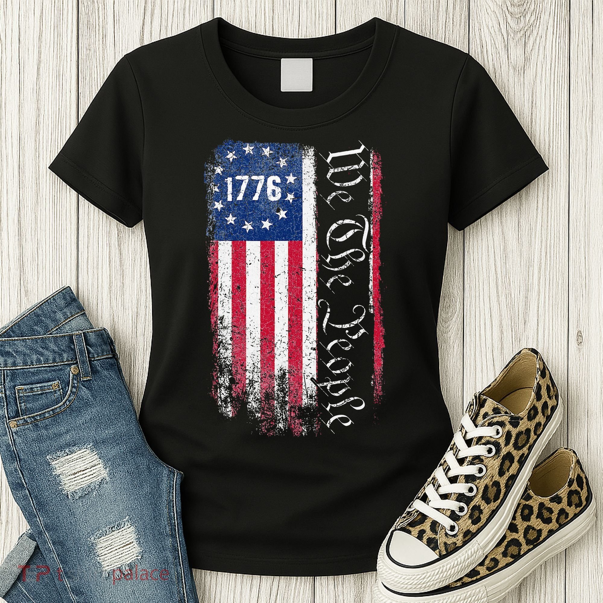 1776 We The People Betsy Ross American Flag Women's T-Shirt