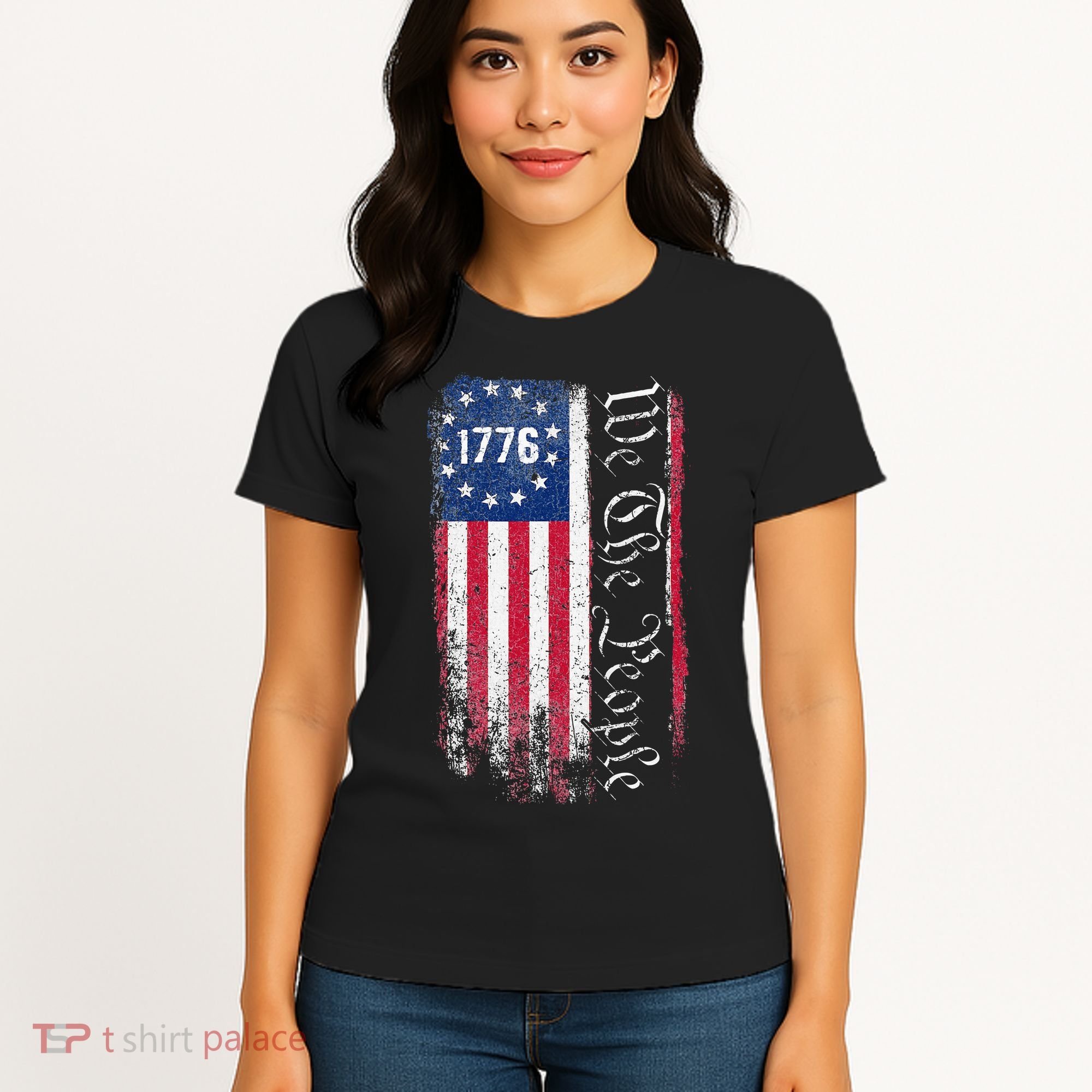 1776 We The People Betsy Ross American Flag Women's T-Shirt