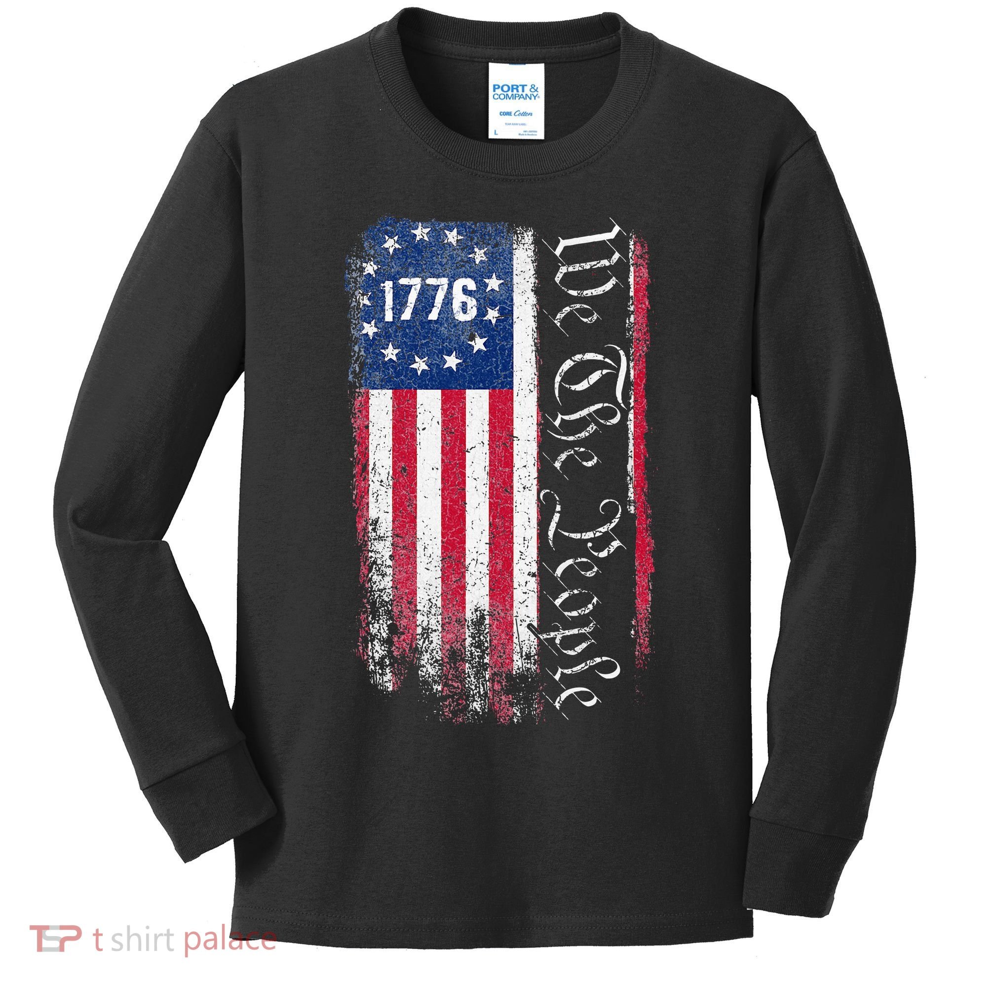 1776 We The People Betsy Ross American Flag Kids Long Sleeve Shirt