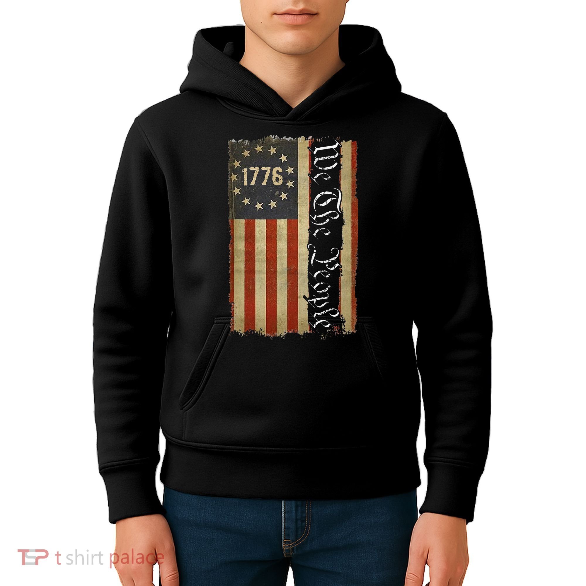1776 We the People Betsy Ross 4th Of July American Flag Kids Hoodie