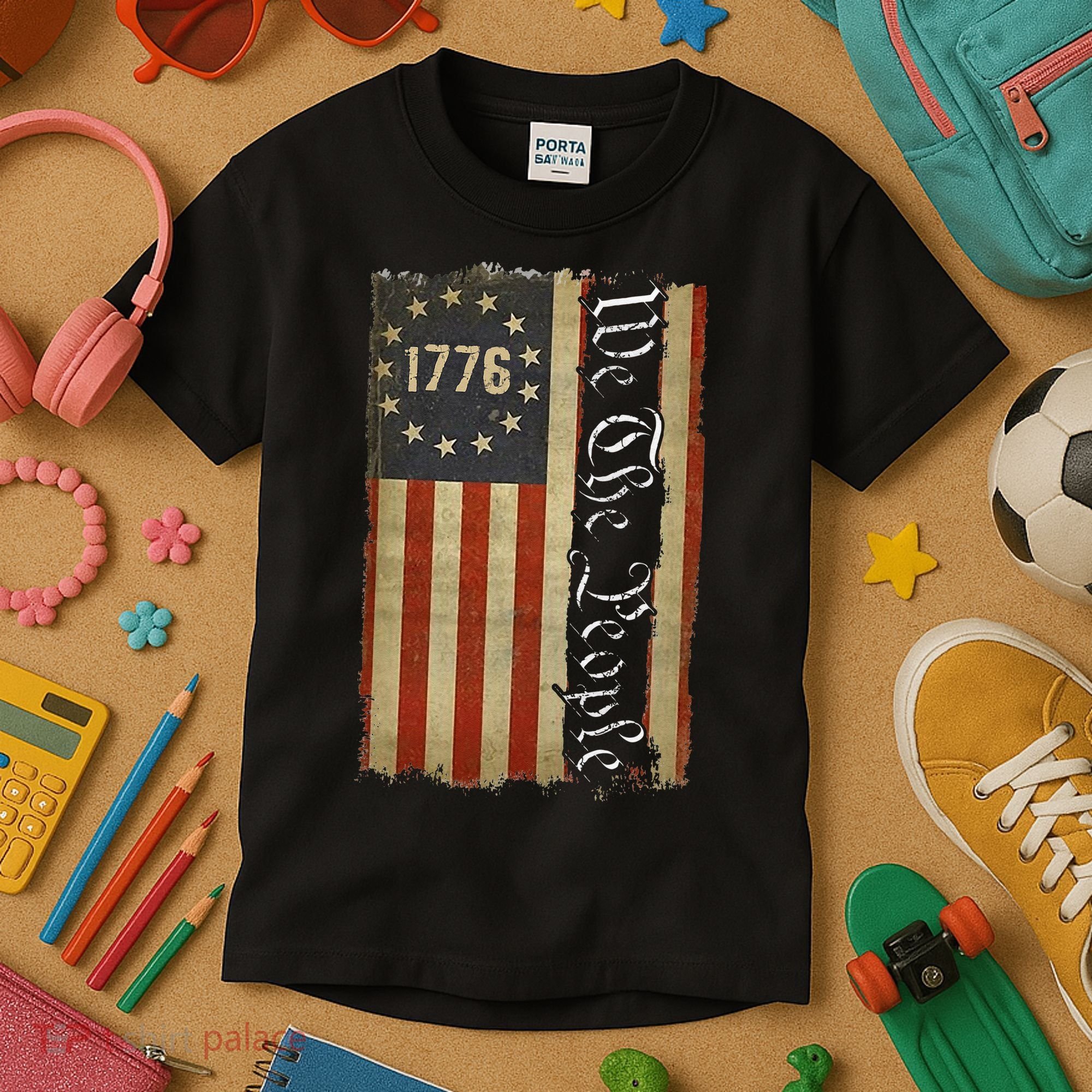 1776 We the People Betsy Ross 4th Of July American Flag Kids T-Shirt