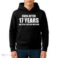 17 Year Anniversary Funny Relationship Gifts For Him Kids Hoodie thumb 4