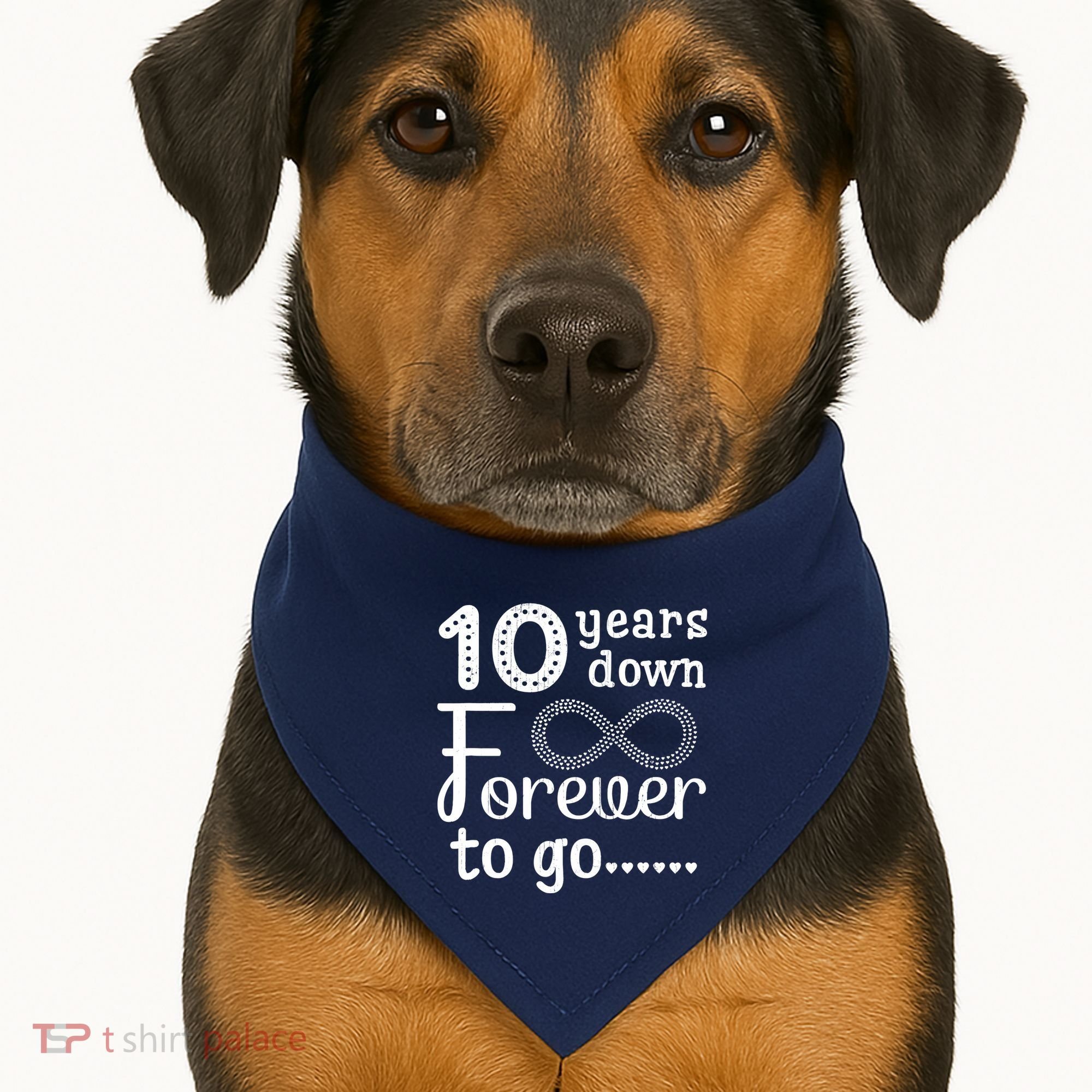 10 Years Down Forever To Go Cute 10th Wedding Anniversary USA-Made Doggie Bandana