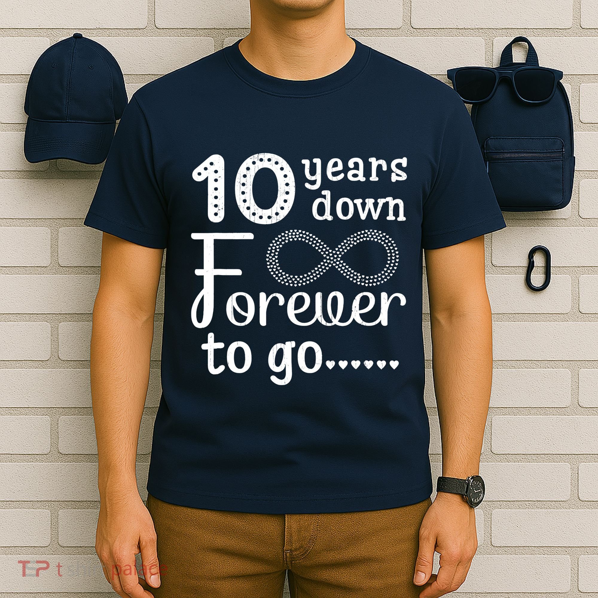 10 Years Down Forever To Go Cute 10th Wedding Anniversary T-Shirt
