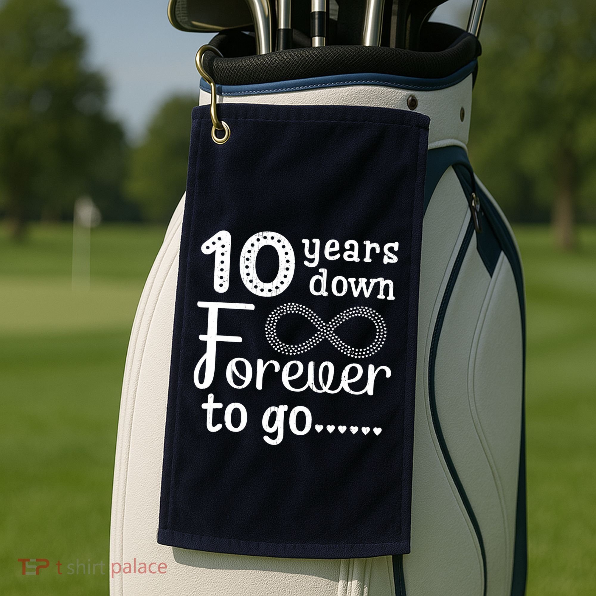 10 Years Down Forever To Go Cute 10th Wedding Anniversary Golf Towel
