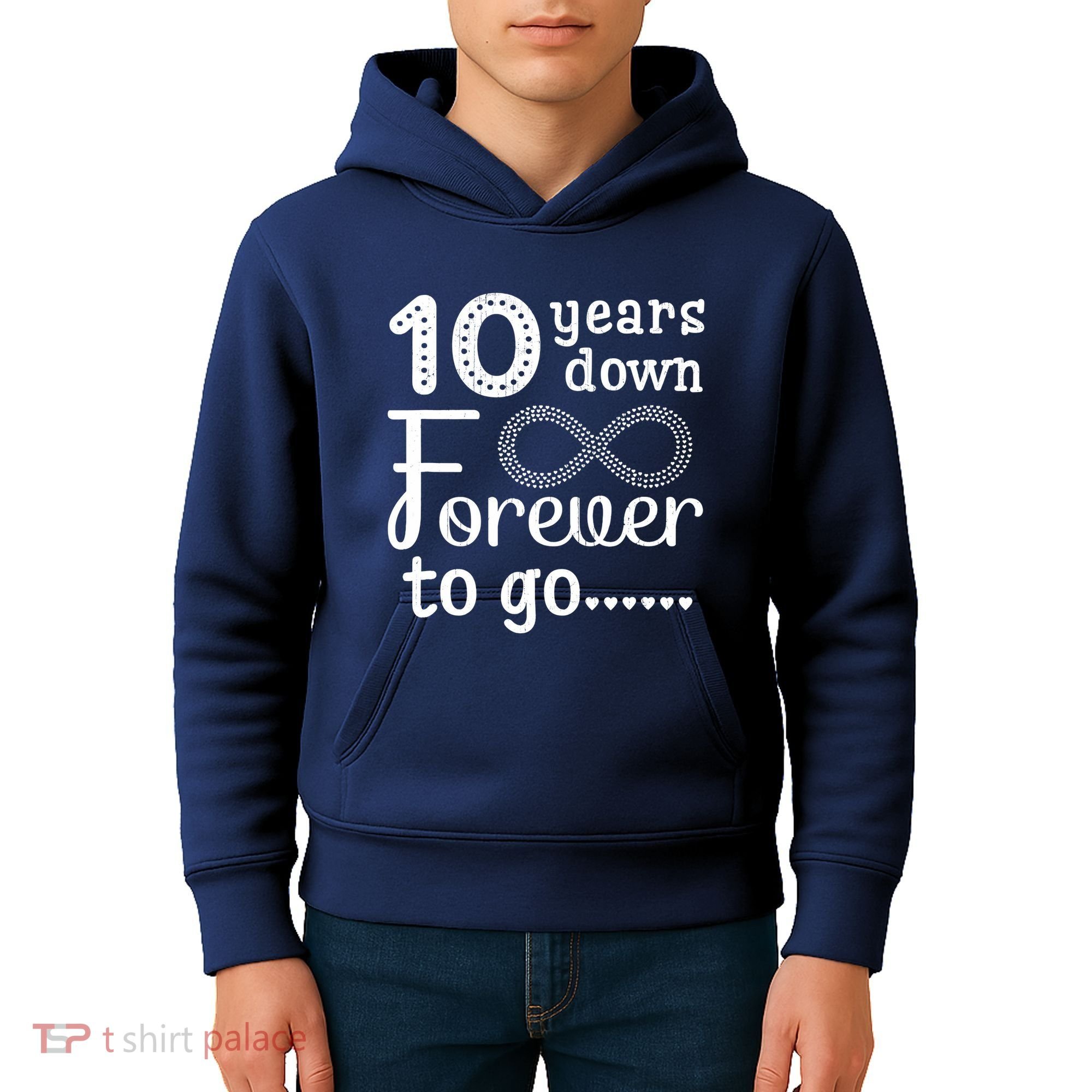 10 Years Down Forever To Go Cute 10th Wedding Anniversary Kids Hoodie