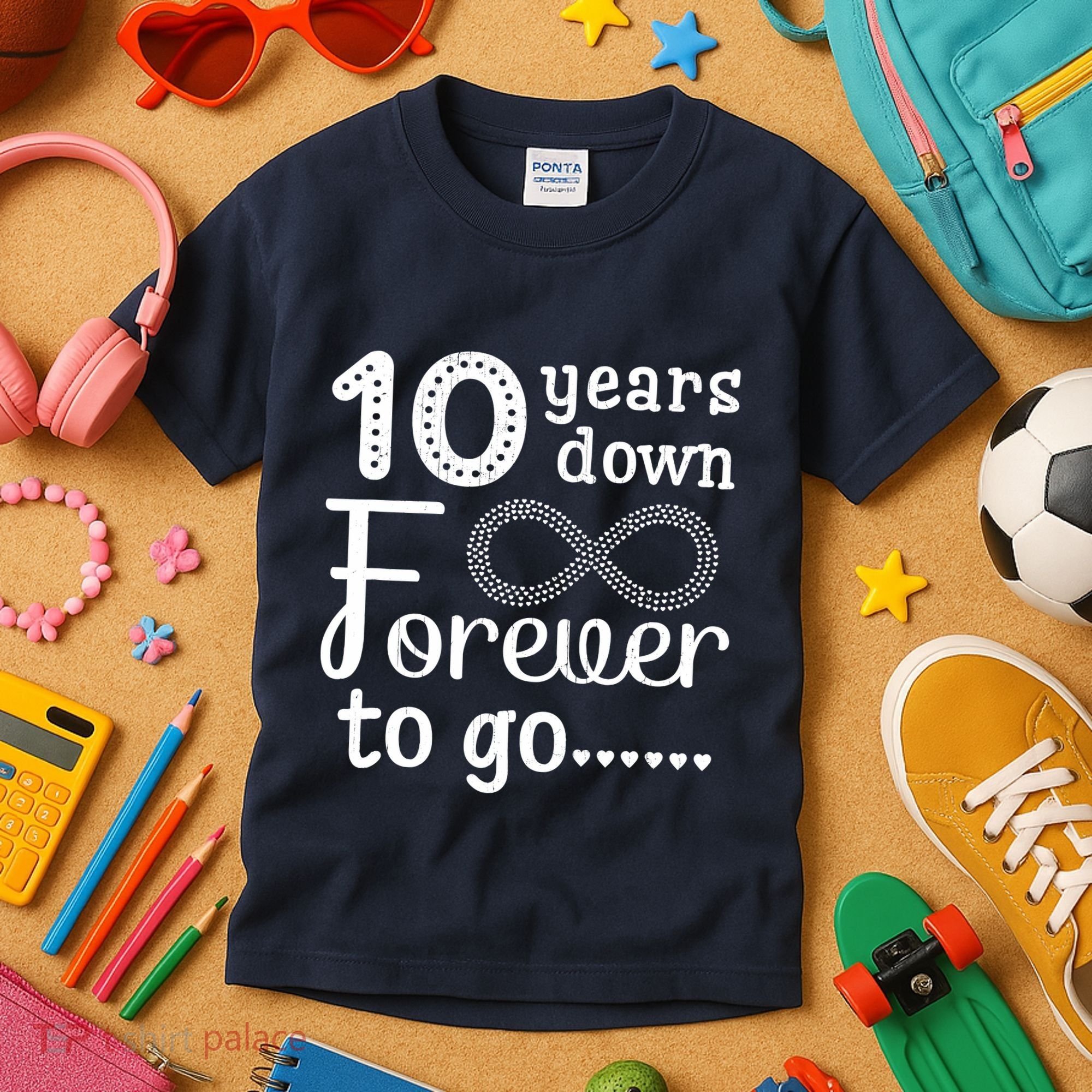 10 Years Down Forever To Go Cute 10th Wedding Anniversary Kids T-Shirt